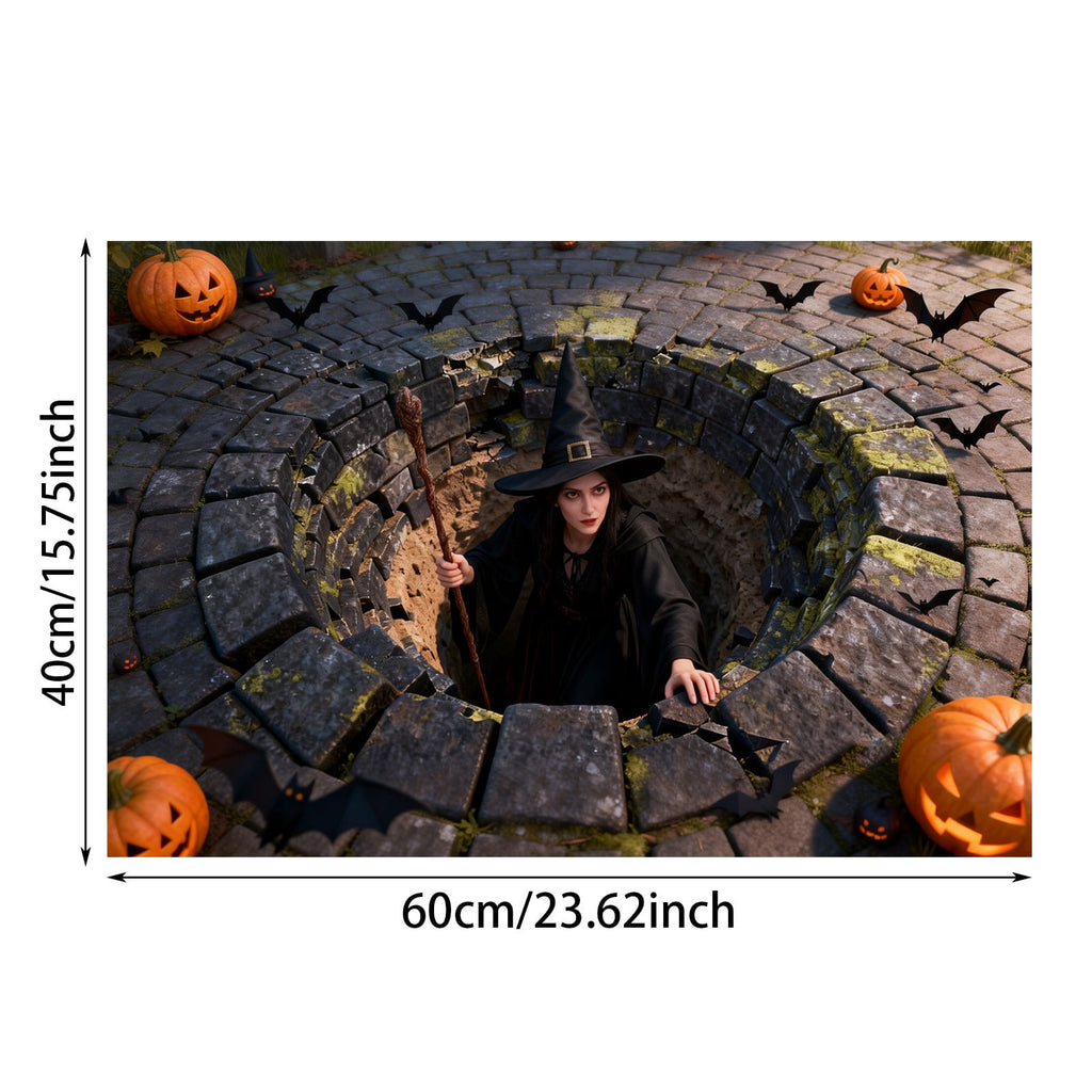 3D Optical Illusion Halloween Doormat Visual Trap Hole Design Non Velvet Entryway Rug Washable Floor Mat