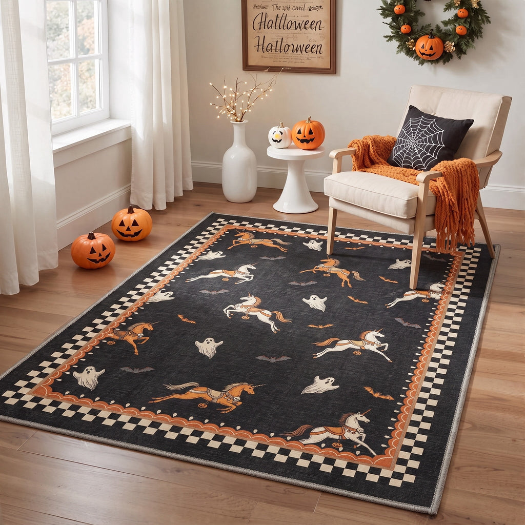 GENIMO 5'x7' Halloween Area Rug for Living Room, Washable Non Slip Soft Farmhouse Pumpkin Indoor Rug for Bedroom Dining Room Home Office, Vintage Sepia