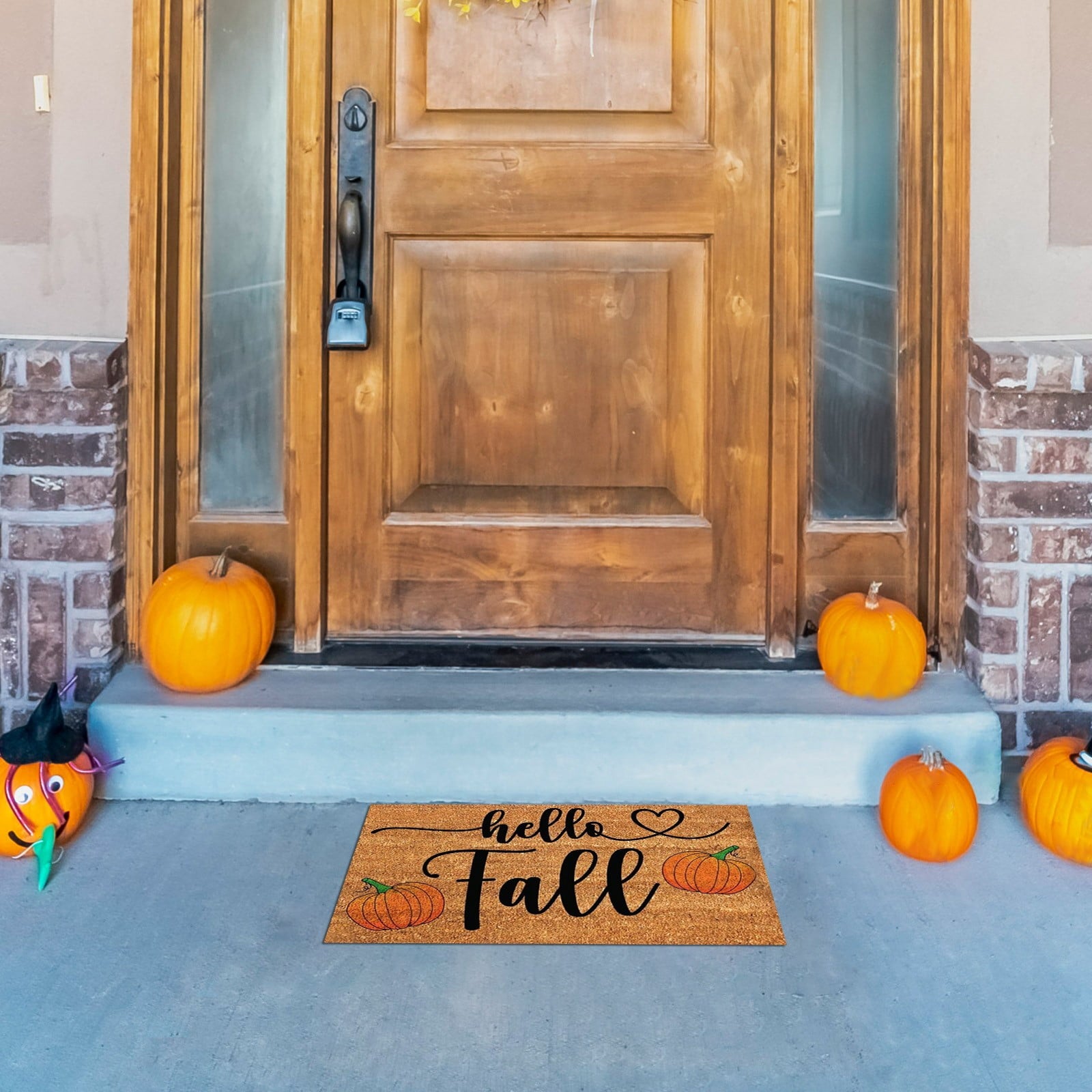 KCEHTA Happy Fall Welcome Mat, Fall Maple Leaf Pumpkin Door Mat, Autumn Front Door Mat, Halloween Thanksgiving Welcome Doormat Indoor Outdoor Entryway Rug Floor Mats