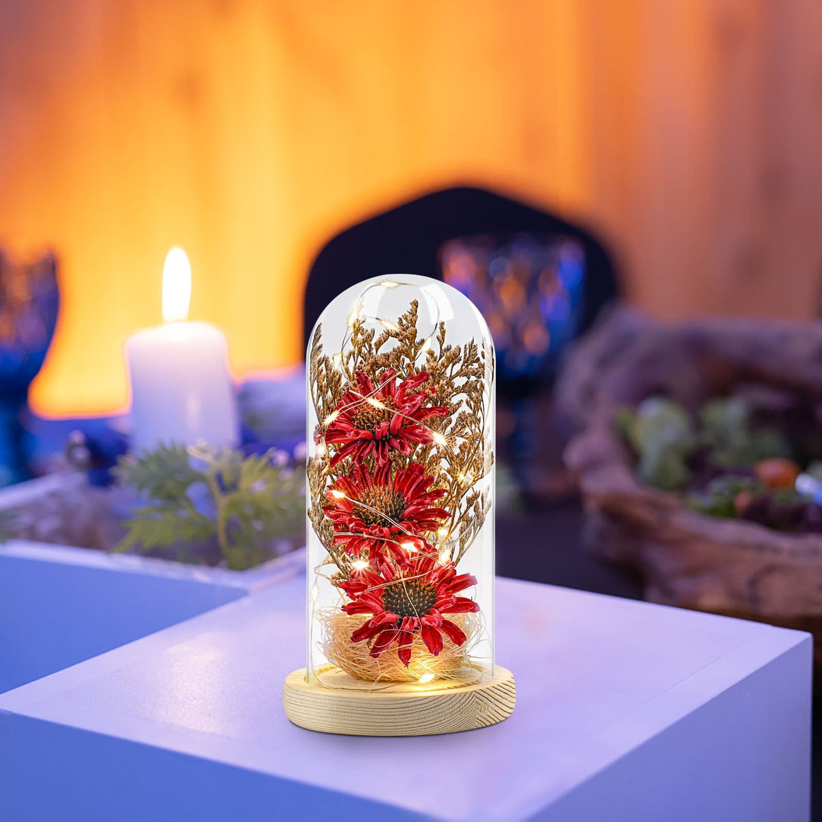 Sunflower LED Eternal Flower Lamp, Romantic Glass Dome Decorative Light for Valentine’s Day, Mother’s Day, Birthday, Wedding, Bedroom, Living Room, Cafe and Holiday Gift Decor