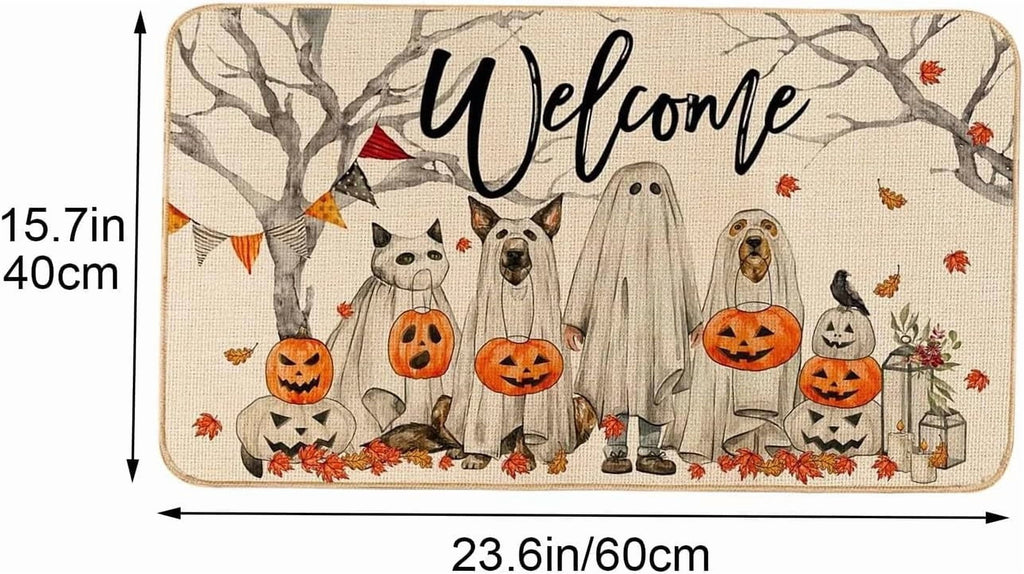 Halloween Decorations - Door Mat, Halloween Ghost Dogs Pumpkin Outdoor Mats for Front Door, Indoor Entrance Non-Slip Doormat, 1Pcs