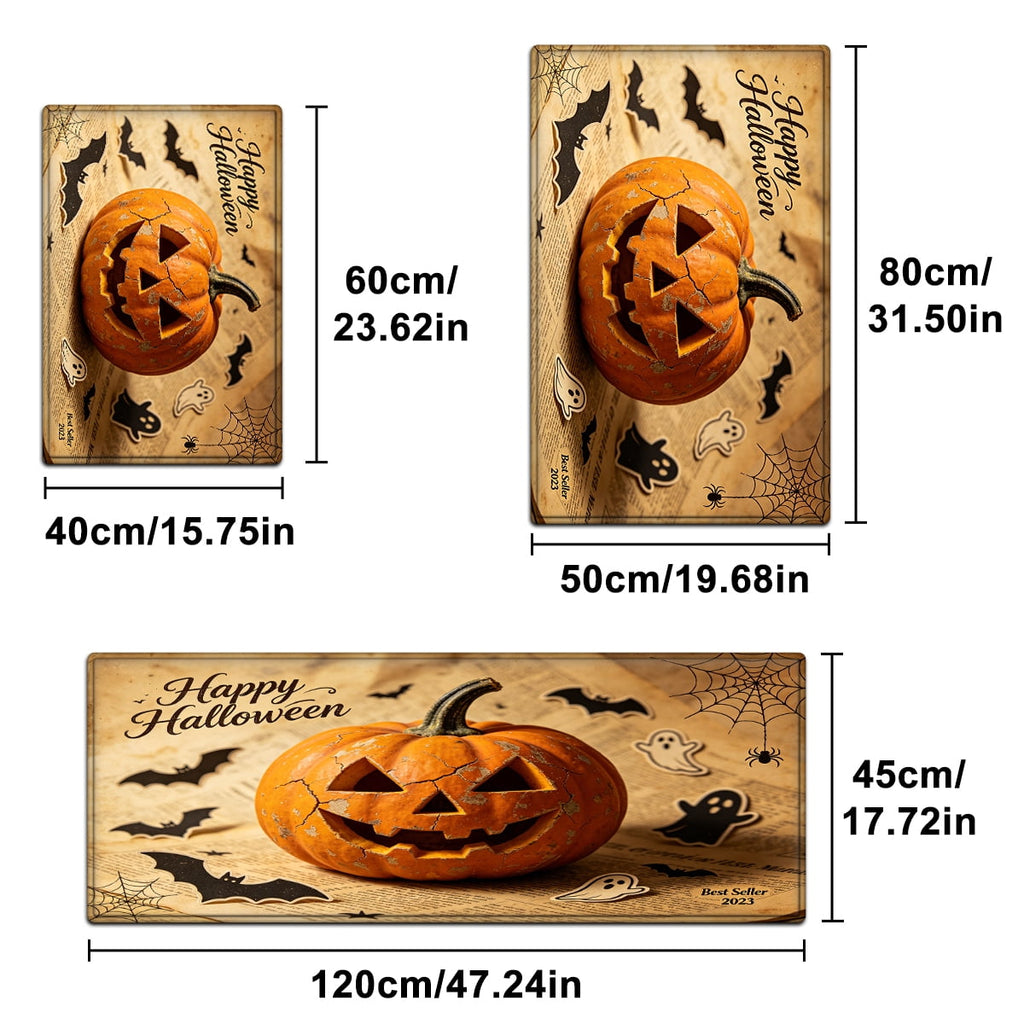YIMEIS Halloween Neon Pumpkin Lanterns 3Pcs Flannel Mat & Kitchen Rugs Set,Soft Non-slip,16''×24'' 20''×30'' 17''×47'' Inches,for Entryway Bathroom