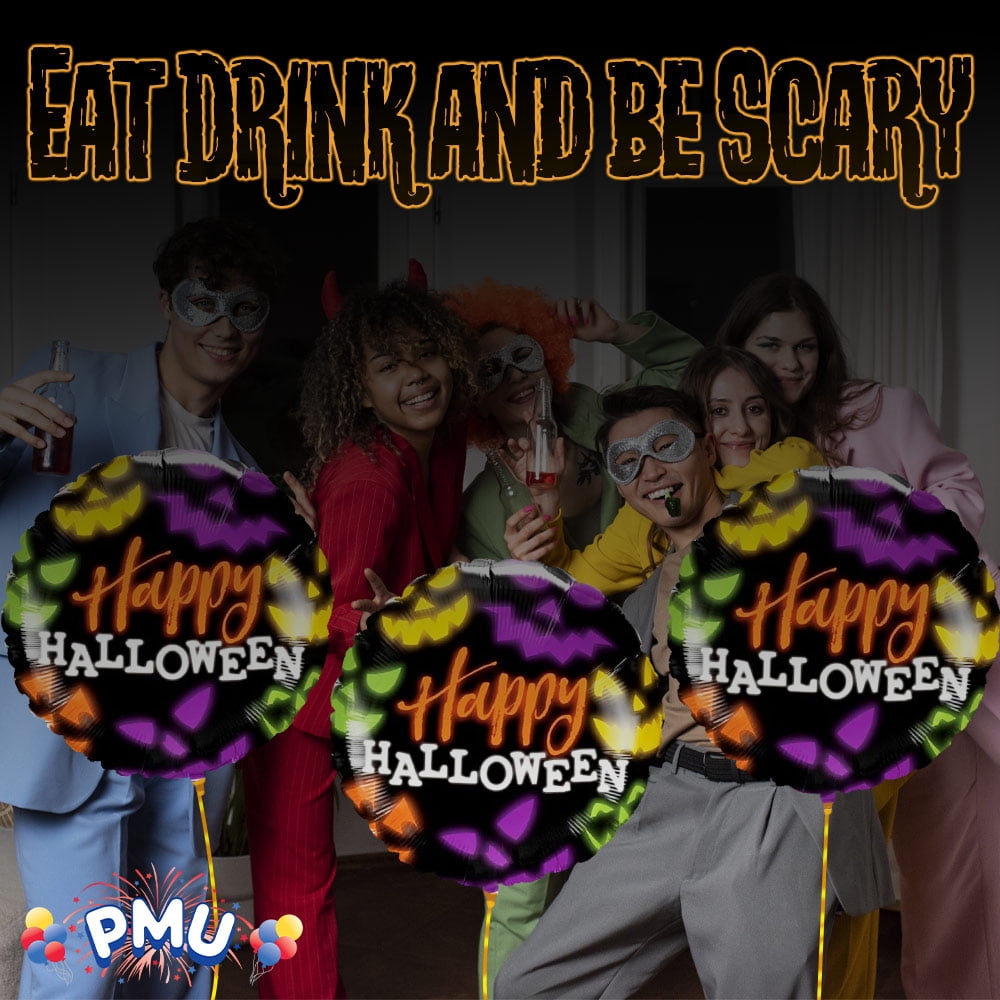 PMU Halloween Party Decoration "Happy Halloween" Jack Faces Aglow 18 Inch Mylar-Foil Balloon (1pkg) Pkg/1
