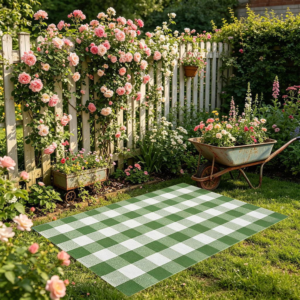 Orange Plaid Fall Outdoor Mat, Hand-Woven Porch Rug for Thanksgiving Halloween Door Decor