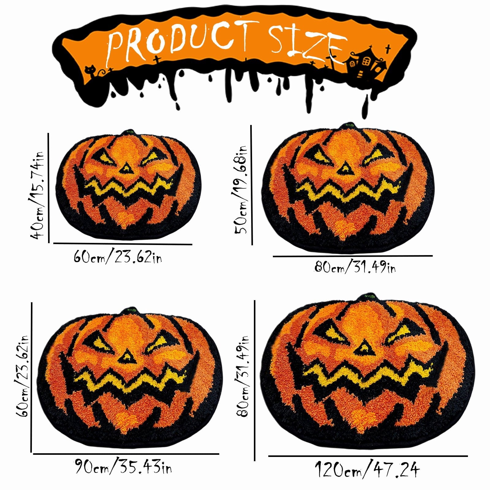 Halloween Bathroom Rugs，Farmhouse Halloween Rugs for Bathroom Decorations for The Home，Pumpkin Bath Mats，Holiday Cute Pumpkin Decor Non - Slip 15.7*23.6Inches