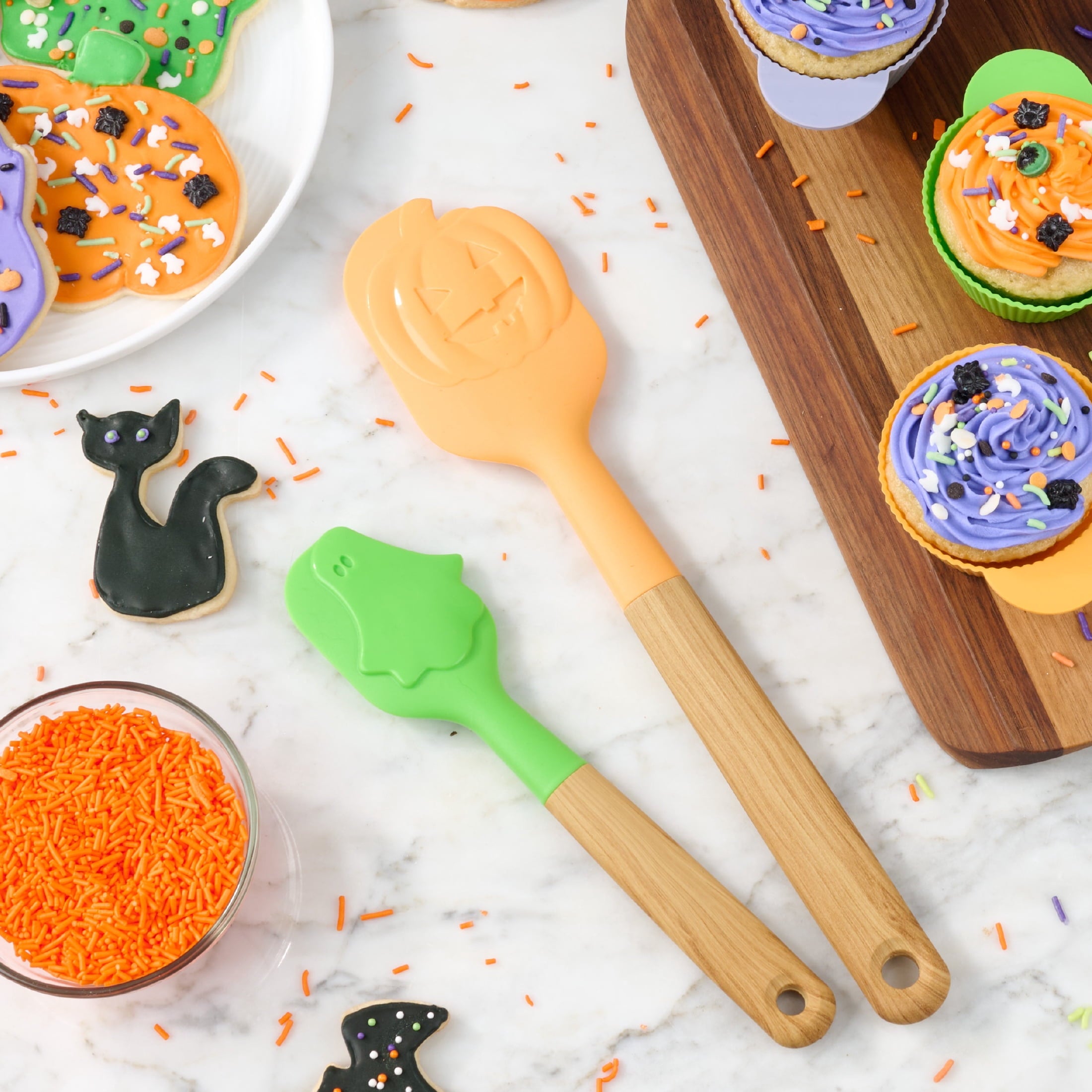 Way To Celebrate 2-Piece Halloween Spatula Set, Orange, Green