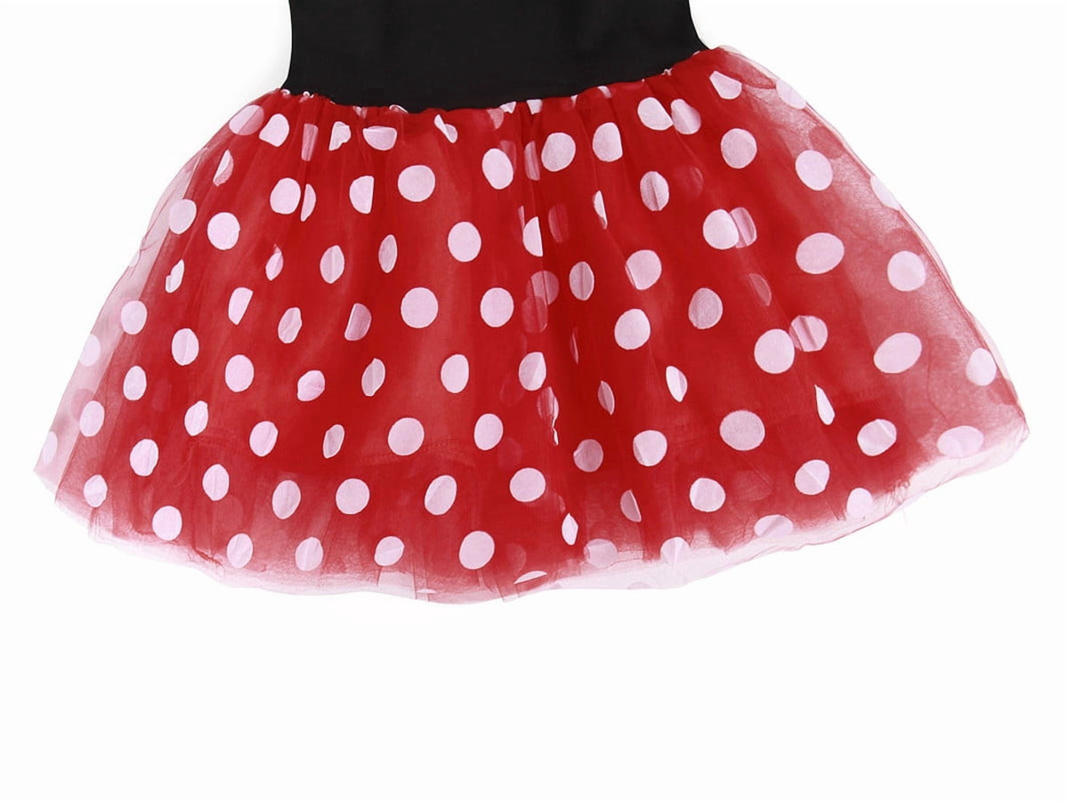 Jurebecia Girls Red Polka Dot Tutu Dress with Bow Headband, Baby Toddler Party Costume for Birthday & Cosplay (110 cm)