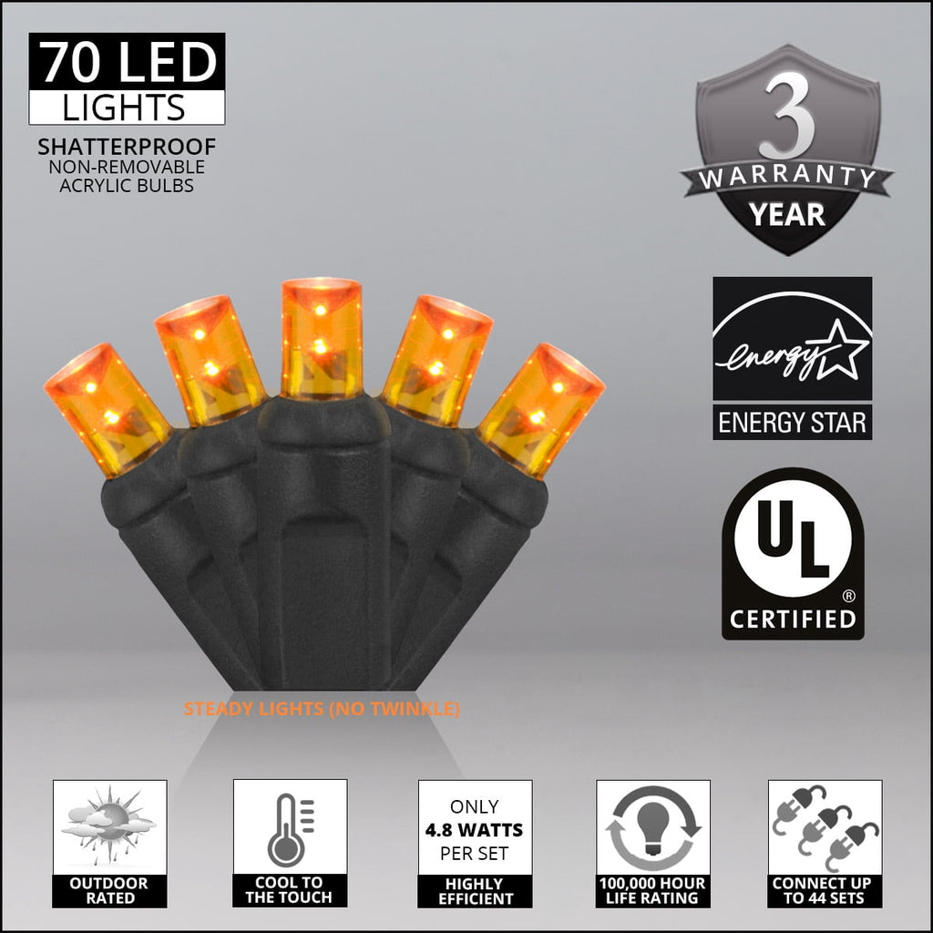 70 LED Purple and Orange String Lights for Halloween Displays Party Decoration, 24', Indoor Outdoor Black Wire