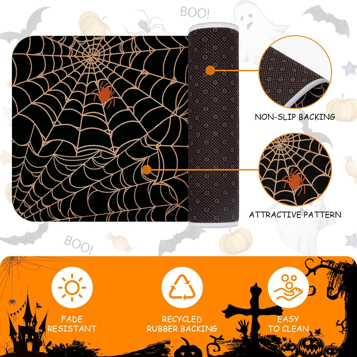 BLEUM CADE Halloween Doormat Outdoor Welcome Mat Dancing Skulls Door Mat Outside Entry Rug,18" x 30"