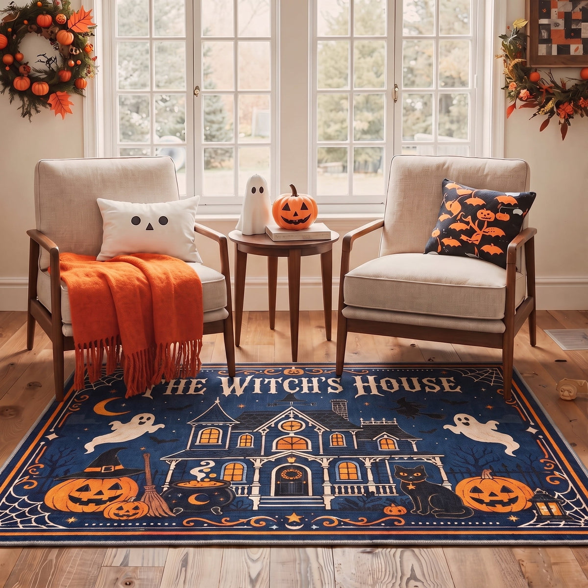 GENIMO 2'x7' Halloween Runner Rug, Washable Non Slip Soft Whimsical Skeleton Indoor Outdoor Hallway Runner for Porch Patio Kitchen Entryway, Charcoal Black