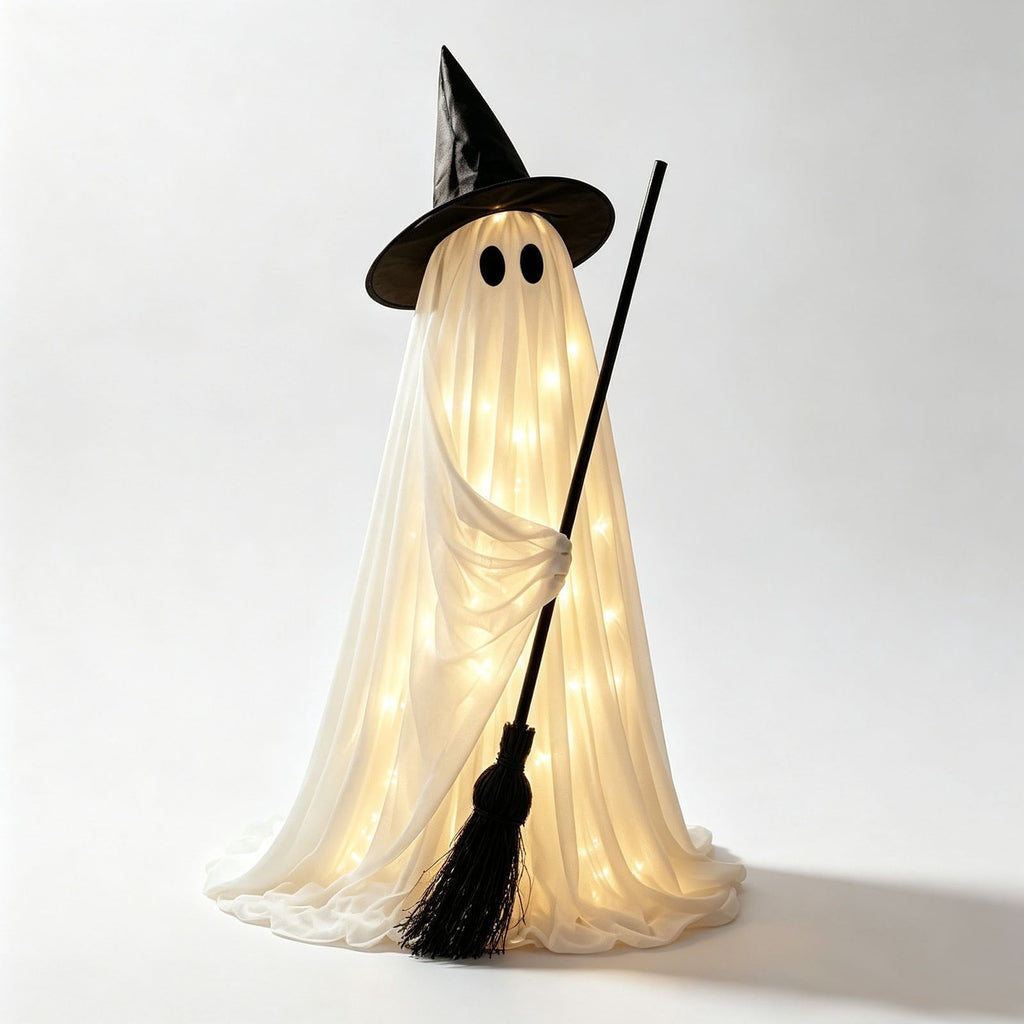 Halloween Decoration Indoor, 5.5 Ft Giant Light-Up Witches Broom, Rustic Halloween Decor for Porch, Yard, Front Door
