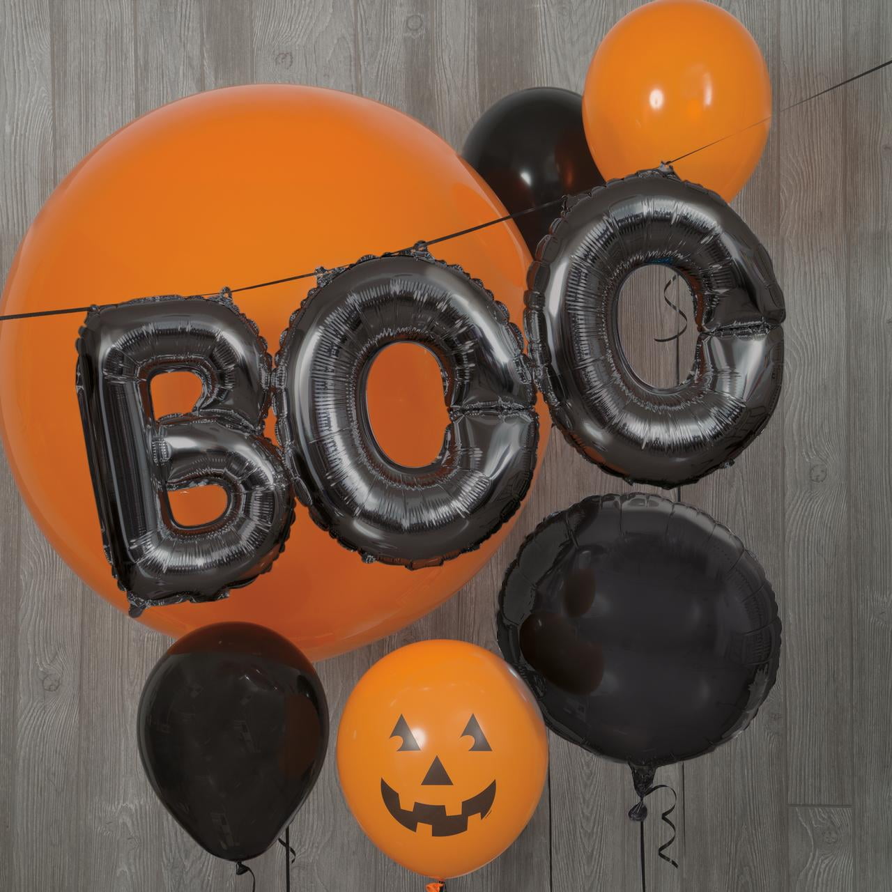 Foil Black Boo Halloween Letter Balloon Banner Kit