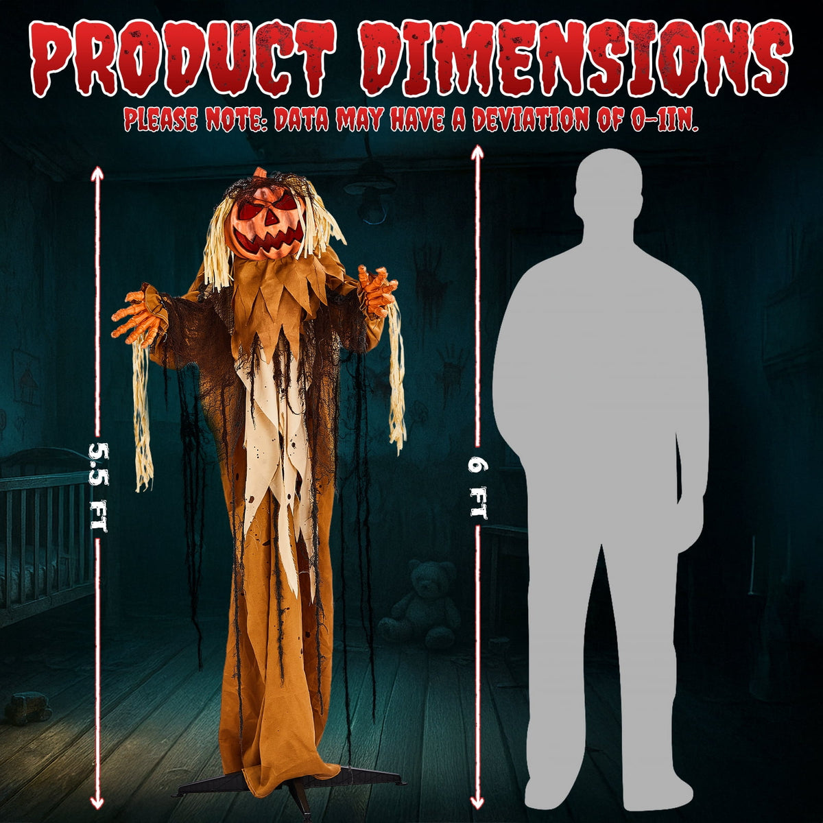 Ktaxon 6ft Pumpkin Man Animated Animatronic Decoration Creepy Halloween w/ Classic Cape Creepy Cloaked Jack-o'-Lantern for Porch & Yard