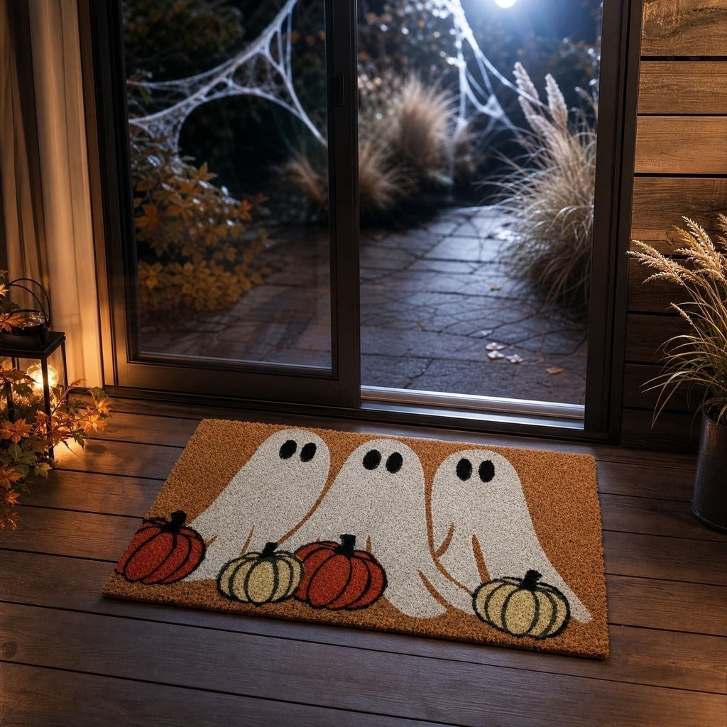 2026 Halloween Indoor Decorations Halloween Ghost And Pumpkin Doormat Cute Fall Welcome Mat For Front Porch Decor For Halloween Party, Yard Haunt, Indoor Outdoor Decor Props