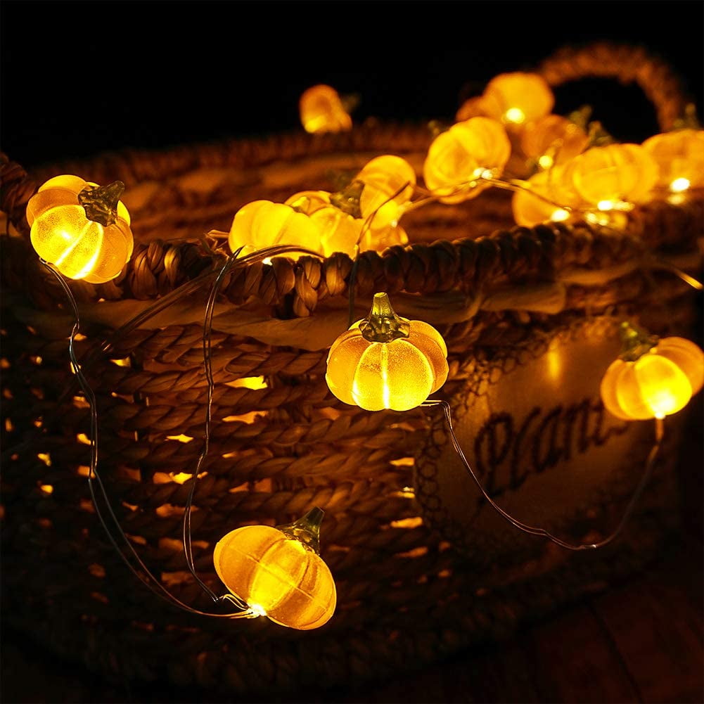 Morttic Halloween Lights 3D 10ft 30 LEDs Pumpkin String Lights Battery Powered Orange Lights for Halloween Party Indoor Fall Outdoor Harvest Thanksgiving Decorations