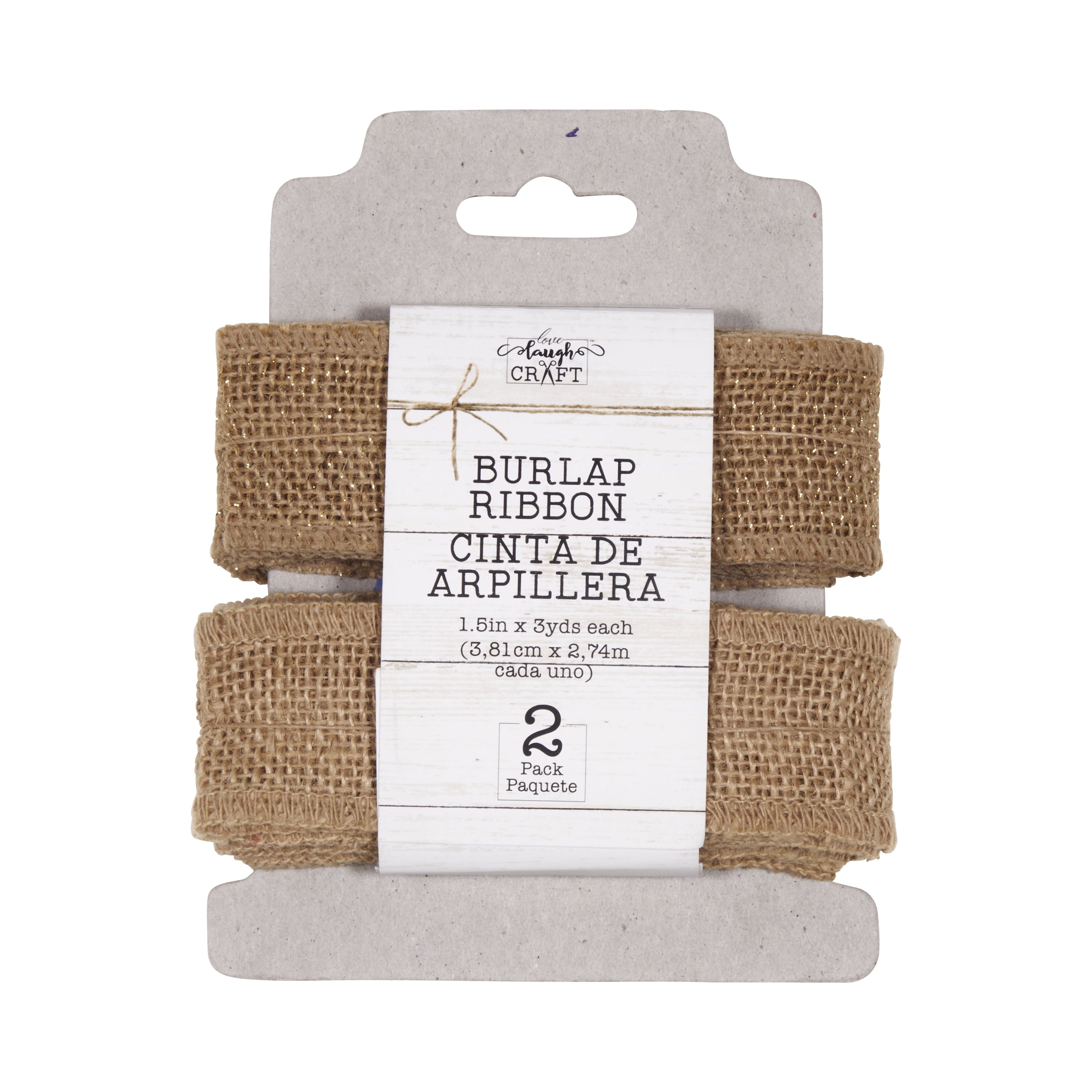 Love, Laugh, Craft Burlap Ribbon Set, 1.5"W x 3-Yds, Natural/White Stripe