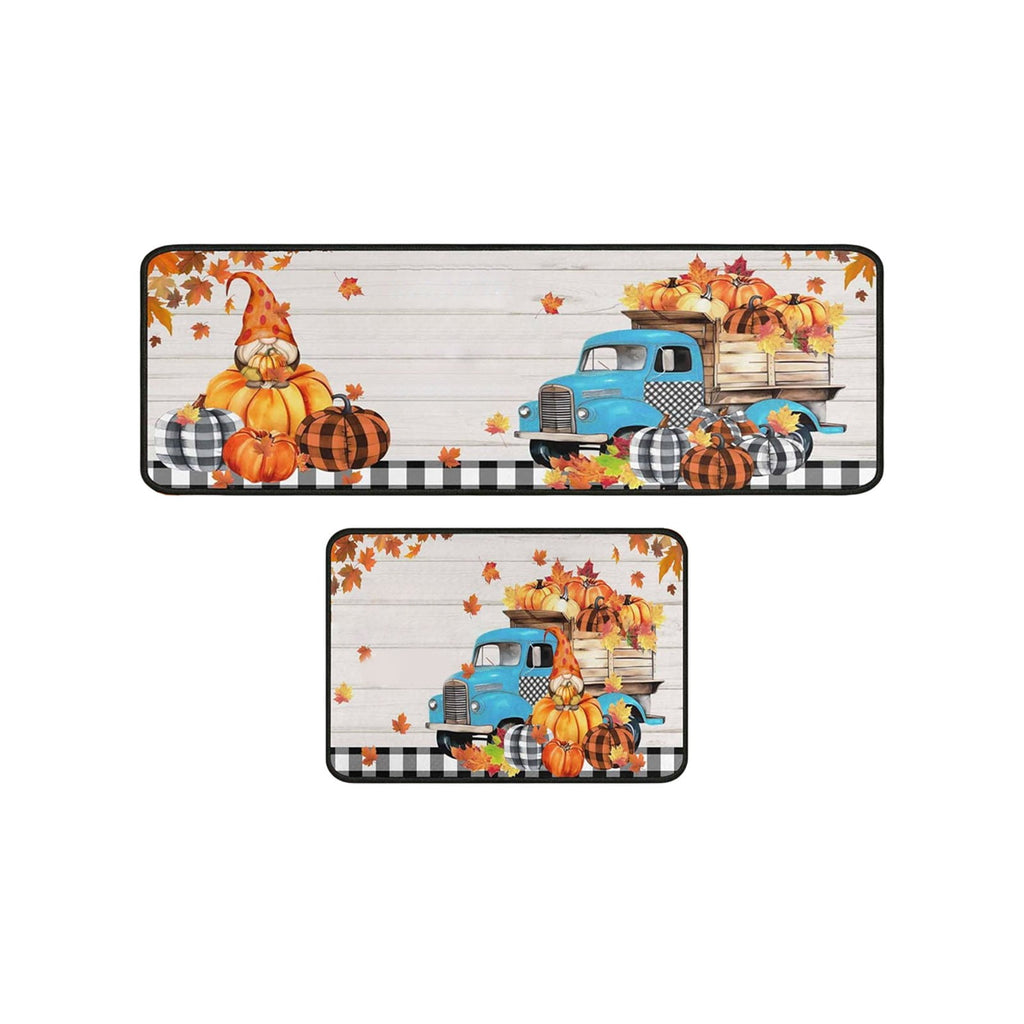 RBCKVXZ 2 Pieces Fall Kitchen Rugs Halloween Thanksgiving Pumpkin Sunflower Orange Maple Leaf Mat Floor Rug for Holiday Autumn Home Decor, 17 x 29 Inches, 17 x 47 Inches