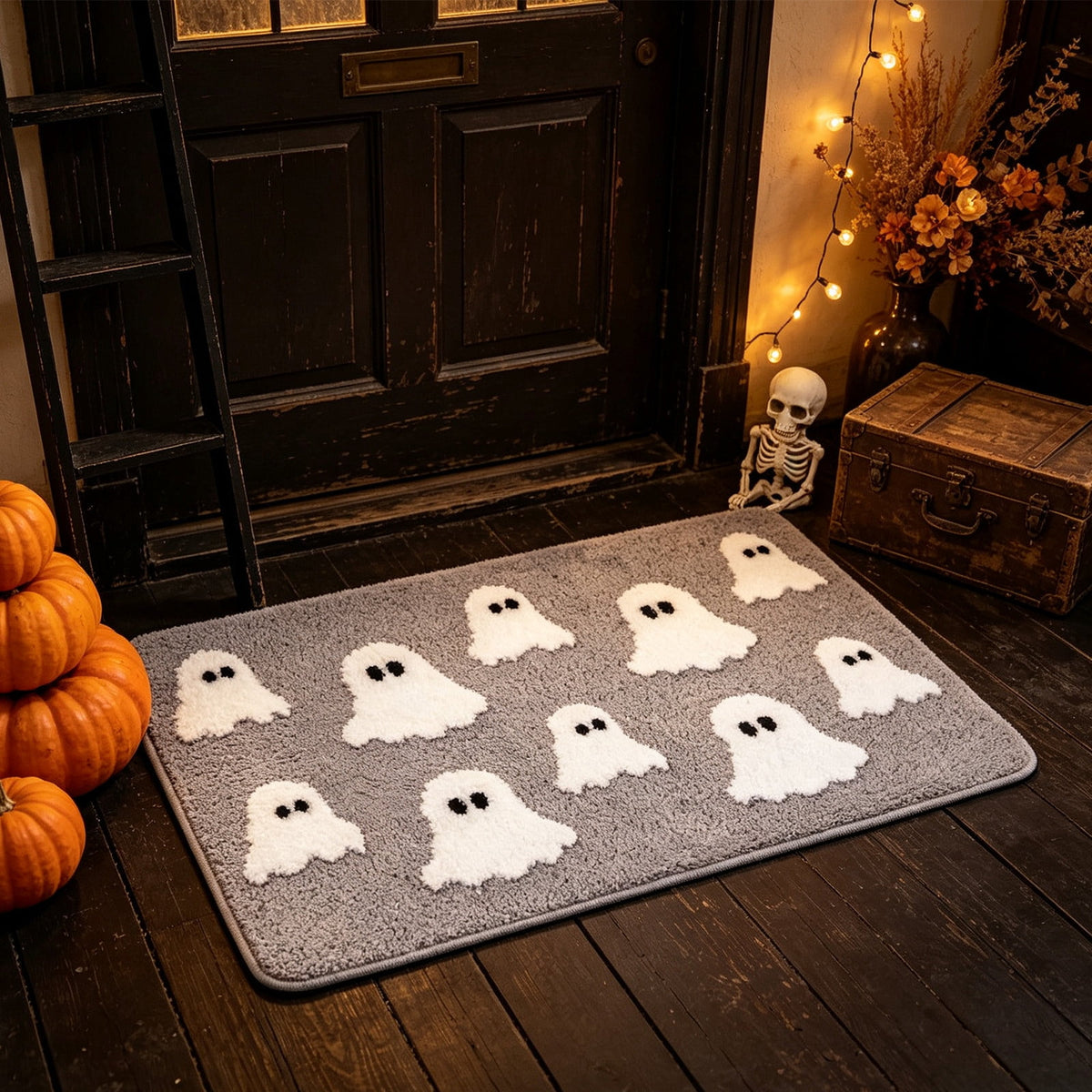 Halloween Doormat Ghost Bath Mat 23.6x15.7in Secure-Grip Absorbent Soft Faux Fur Rug for Bathroom Bedroom Living Room Decor by OVFUIZ