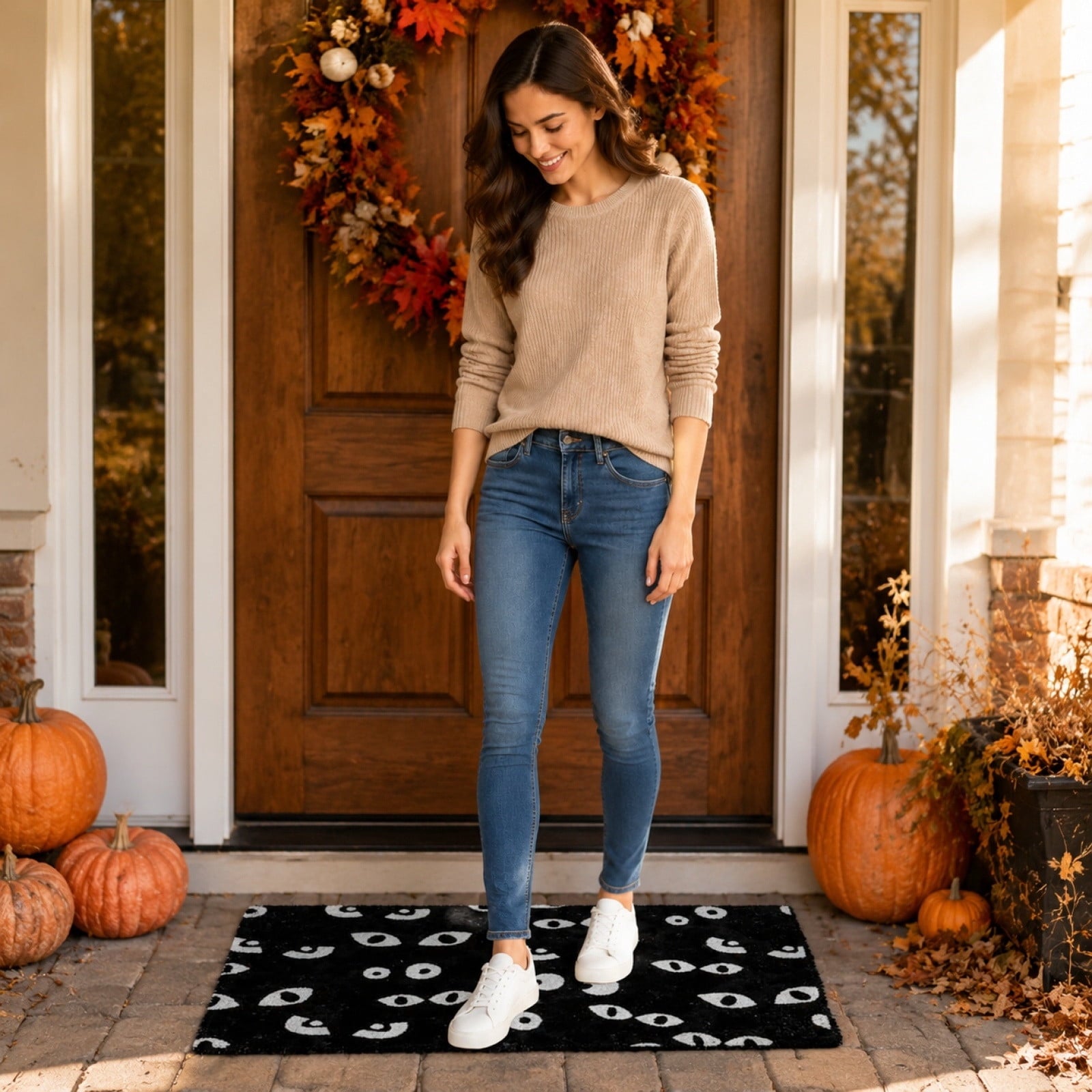 Halloween Eye Pattern Faux Coir Doormat, Non Slip Coir Door Mat for Front Door Entryway, Indoor Outdoor Welcome Rug for Bathroom Kitchen Patio Porch Decor, 20" x 31.5"
