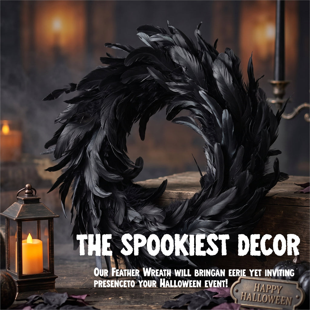 Joyfy Black Feathers Halloween Wreath for Front Door, 13.5" Wreath for Door Window Porch Thanksgiving Halloween Decor, Spooky Scene Party Favors, Halloween Photo Props,Indoor Outdoor Party De