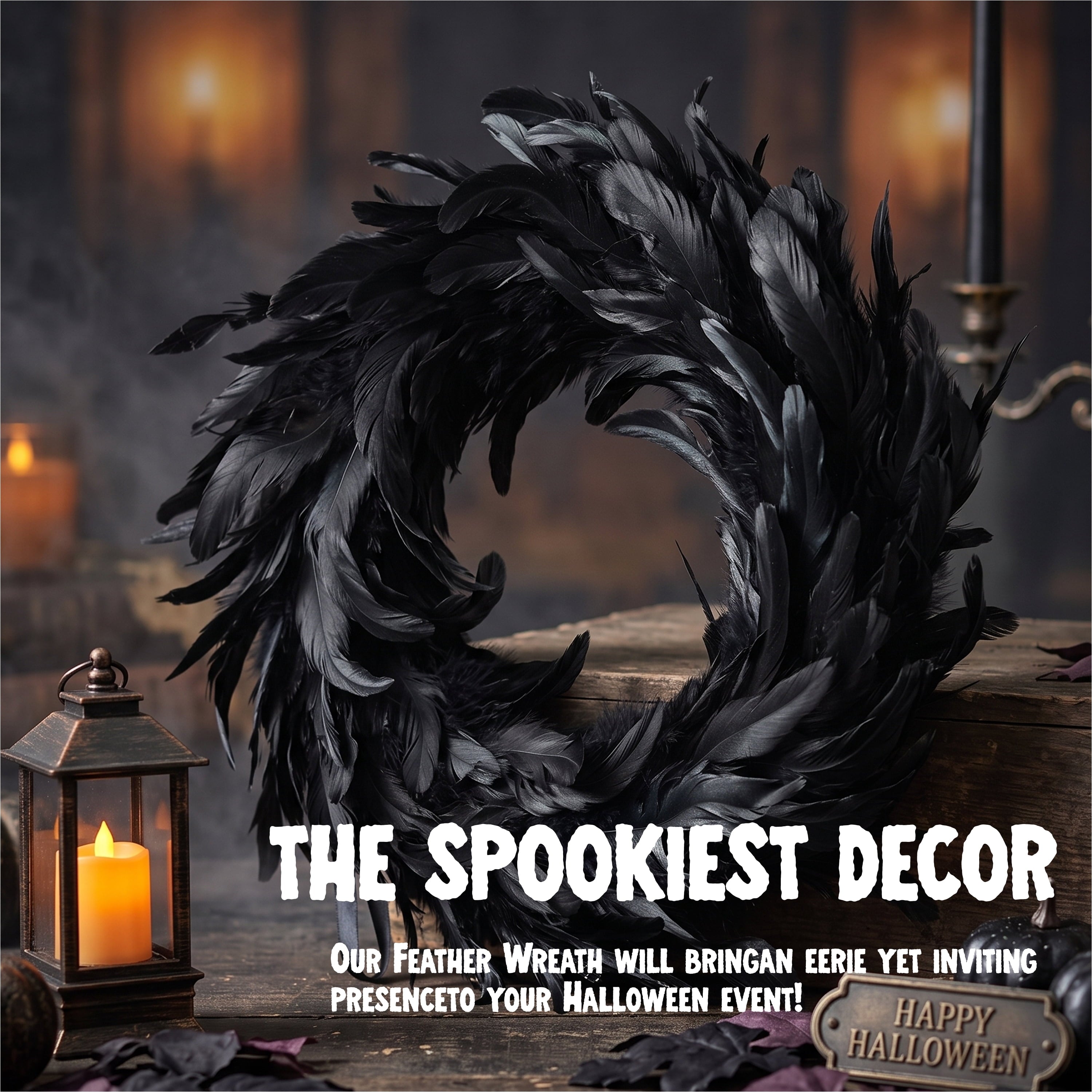 Joyfy Black Feathers Halloween Wreath for Front Door, 13.5" Wreath for Door Window Porch Thanksgiving Halloween Decor, Spooky Scene Party Favors, Halloween Photo Props,Indoor Outdoor Party De