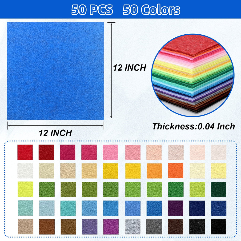 AGCAN 40PCS Felt Sheets for Crafts, 12"x 12" Assorted Color Stiff Felt Sheets, 1mm Thick Square Nonwoven Felt Fabric for Sewing, Patchwork, Embroidering, Crafts DIY