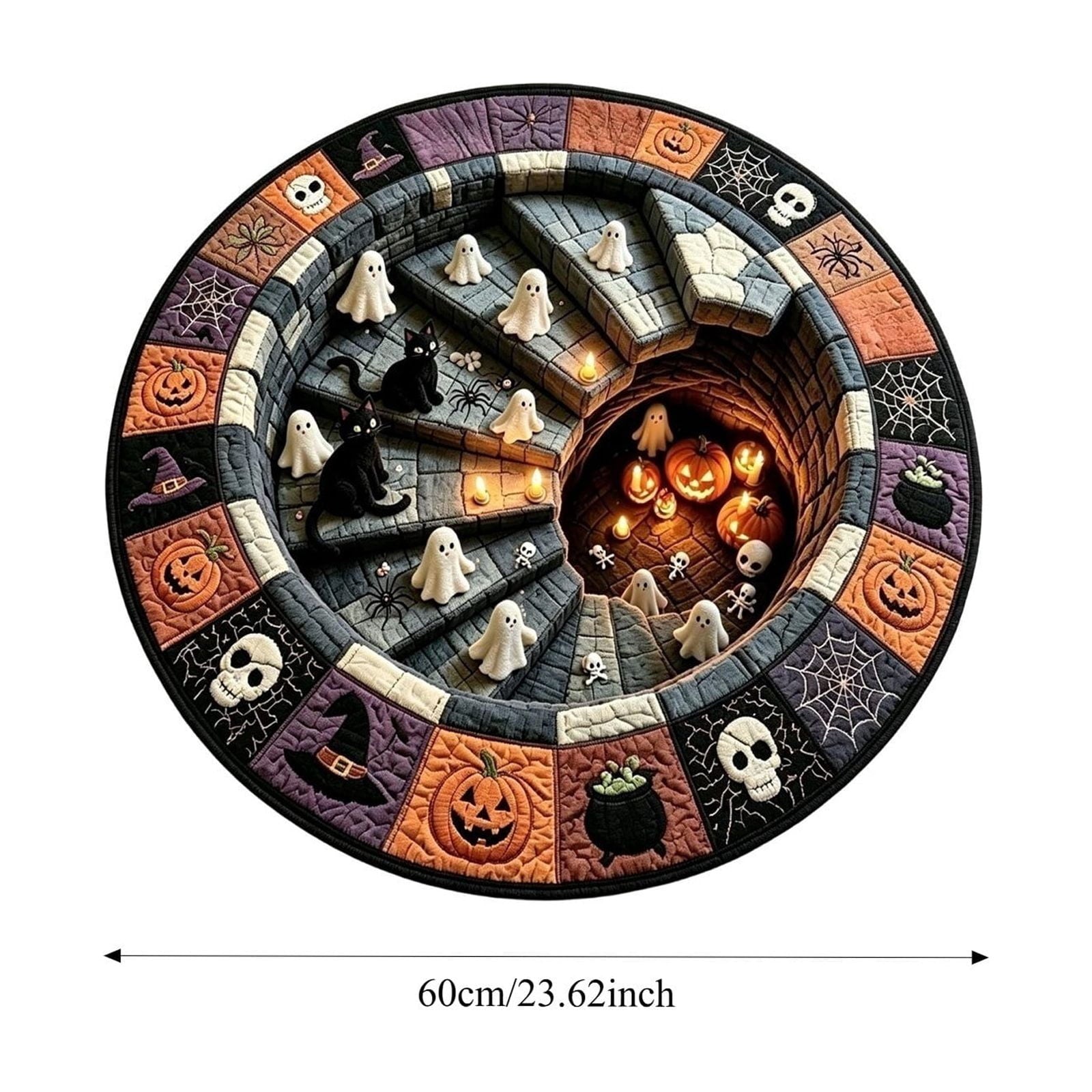 Halloween Wreath Shaped Rugs, Soft Indoor Mat for Entryway, Kitchen, Halloween Party, Pumpkin Witch Spooky Home Decor, 23.62x15.75 Inches