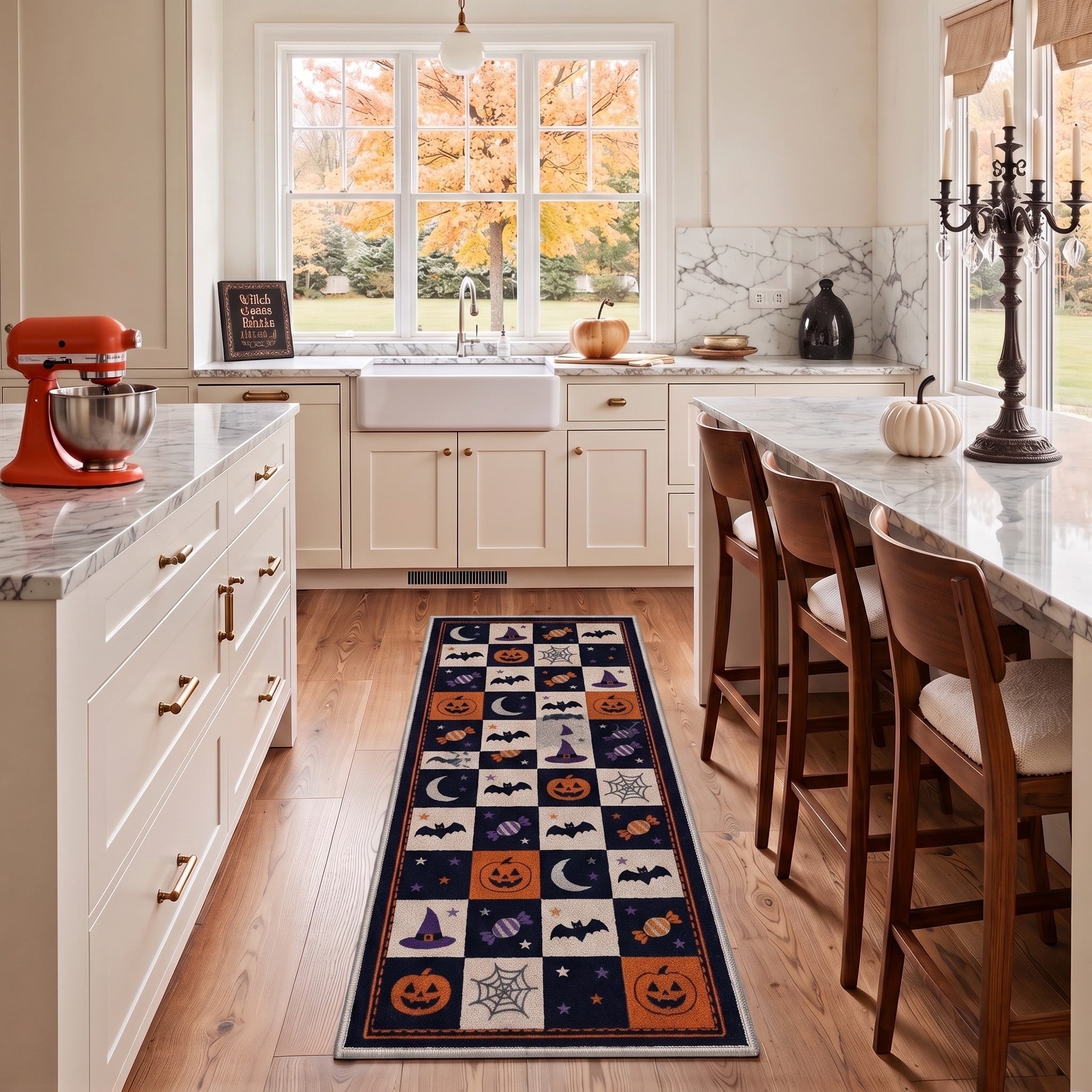 GENIMO 5'x7' Halloween Area Rug for Living Room, Washable Non Slip Soft Vintage Witch Indoor Rug for Bedroom Dining Room Home Office, Retro Sepia