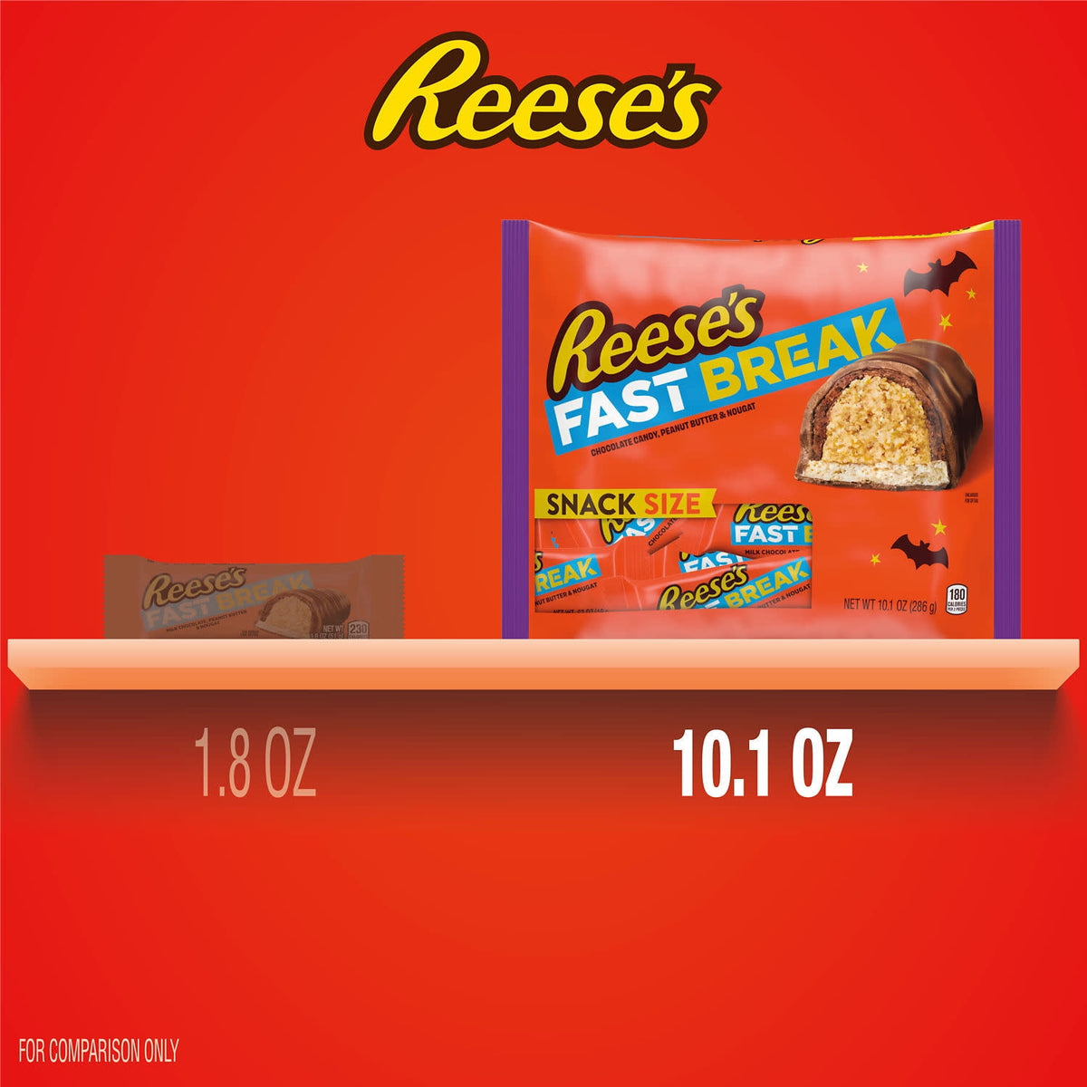 Reese's Fast Break Chocolate, Peanut Butter and Nougat Snack Size, Halloween Candy Bag, 10.1 oz