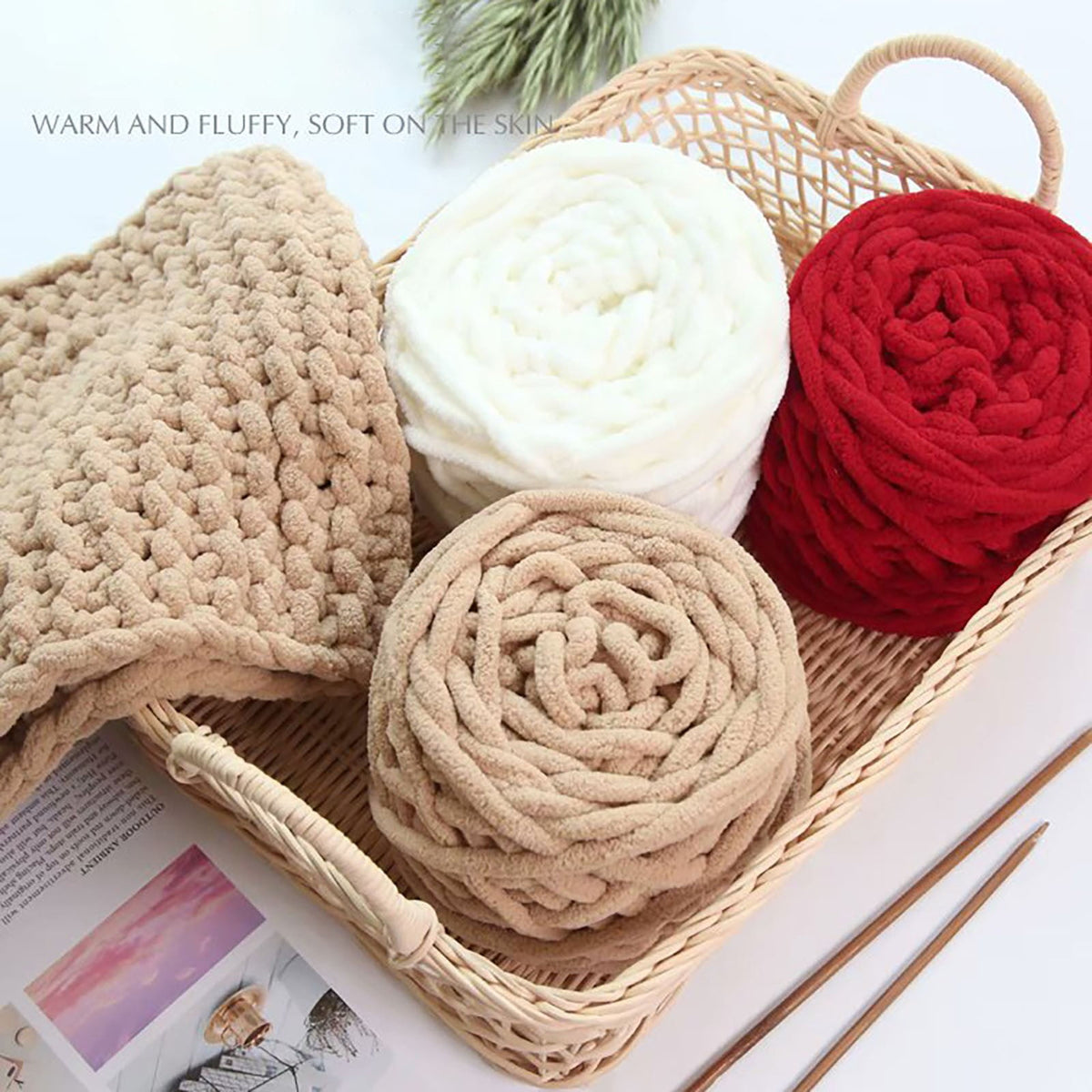 1 Pc Blanket Yarn Chunky Knit Chenille Yarn Soft Velvet Yarn Crochet Knitting Blanket Yarn DIY Craft for Knit Sweaters, Blankets, Shoes, Scarves, Clothes, Dark Green