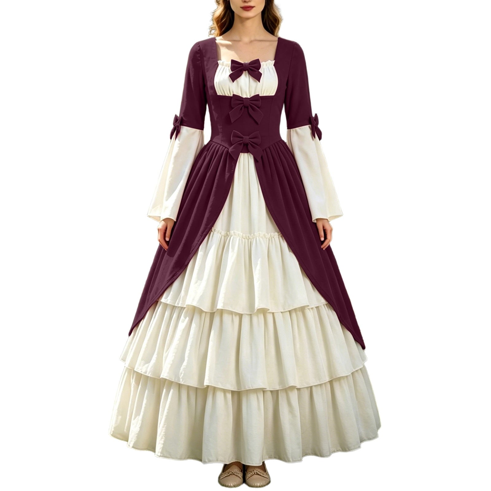Gothic Dresses for Women Medieval Renaissance Halloween Costume Lace Up Corset High Low Ruffle Hem Square Neck Vintage Gown