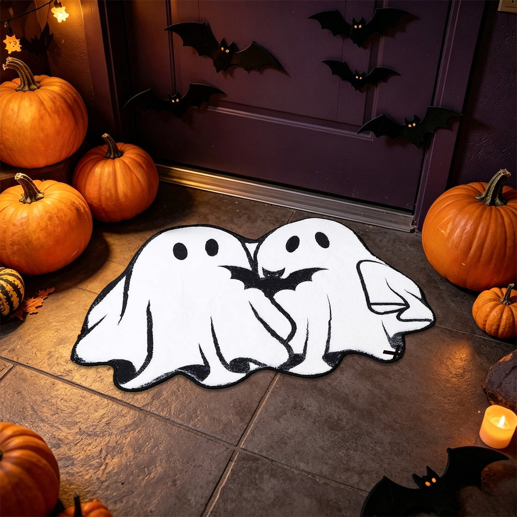 Halloween Bath Mat Ghost Multicolor Irregular Mat 27.56x17.72in Polyester Skidproof & Absorbent for Bathroom Entryway Living Room Halloween Door Mat by MPOISVA