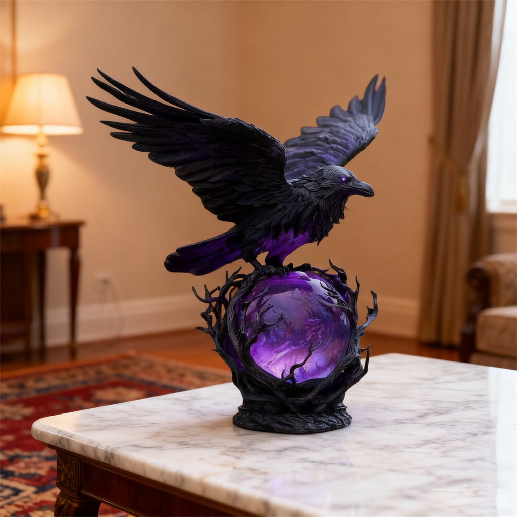 Clearance Gothic LED Lamp – Raven's Moonlight Mysterious Crow on Orb Sculpture, 3D Hollow Lantern Decorative Lamp for Gothic Collectors, Halloween Enthusiasts Best Halloween Gifts