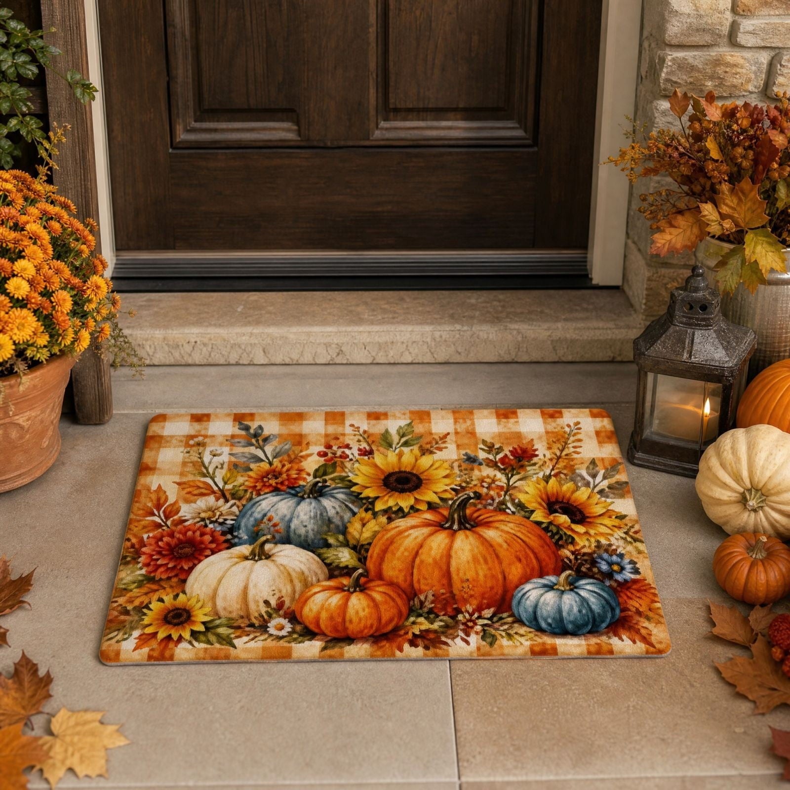 Autumn Door Mat for Entryway, 16x24 Inch, Fall-Themed Floor Doormat for Home Decor, Non-Slip Rug Mat for Living Room, Kitchen, Bedroom, Gifts for Fall Lovers (E)