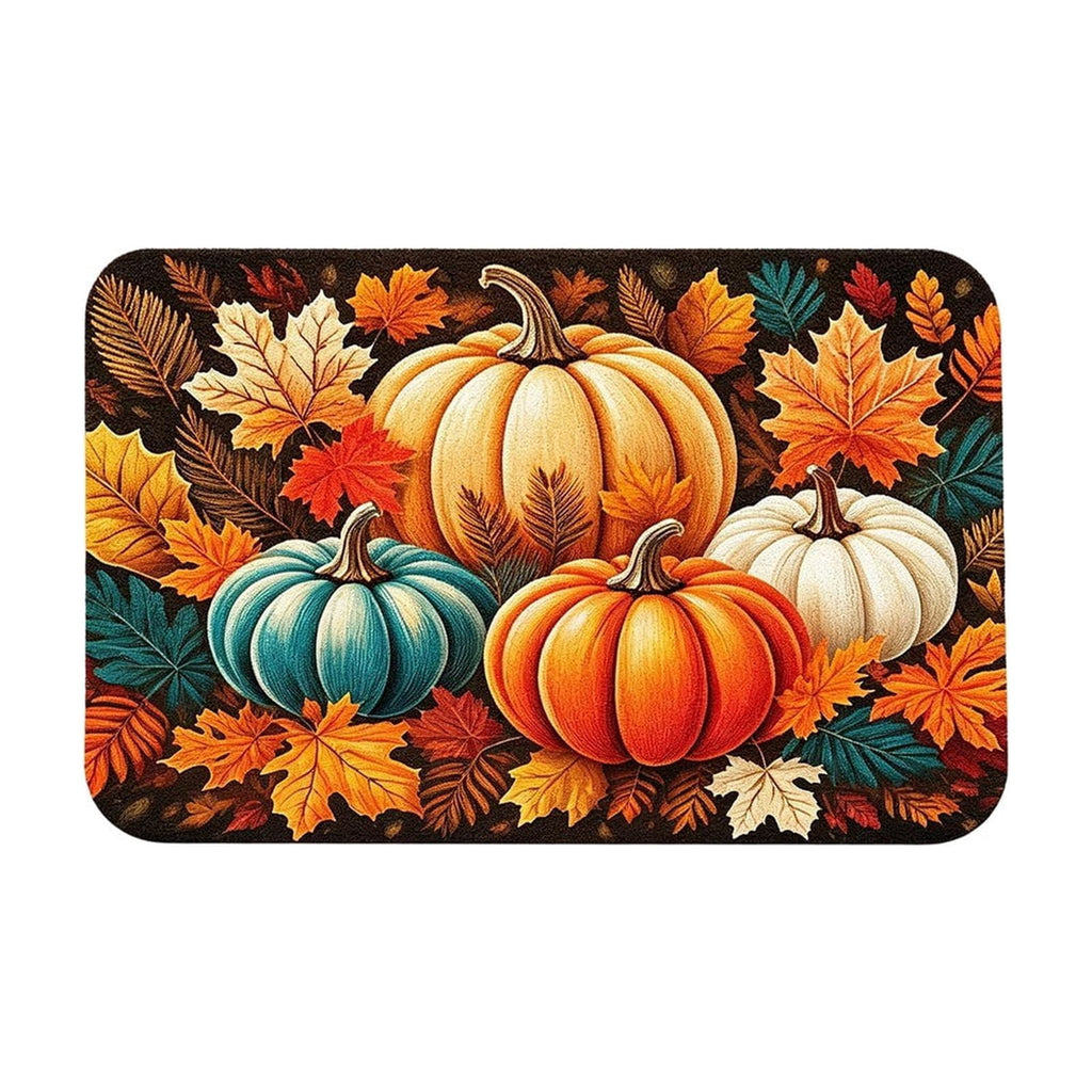 syligr Halloween Thanksgiving Doormat with Maple Leaf & Pumpkin Patterns - Non-Slip Floor Mat for Entryway, Kitchen, Porch, Fall Harvest Decor Rug with Anti-Fatigue Backing, Gift for Thanksgiving