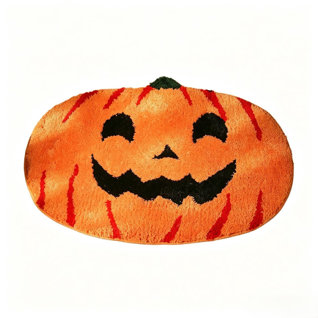 Halloween Pumpkin Bath Mat, Halloween Bathroom Decor Rug, Soft Non Slip Absorbent Floor Mat for Bathroom, Bedroom & Entryway, Halloween and Fall Decor, Jack O Lantern Door Mat