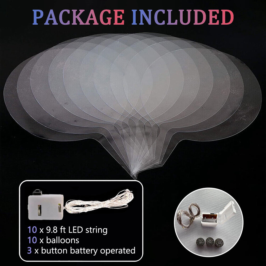 LED Balloons 10 Pack, 20 inch Glow Bubble Balloons with String Lights Included Batteries for Halloween Christmas Party Decoration