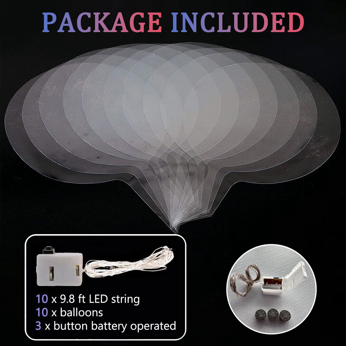 LED Balloons 10 Pack, 20 inch Glow Bubble Balloons with String Lights Included Batteries for Halloween Christmas Party Decoration