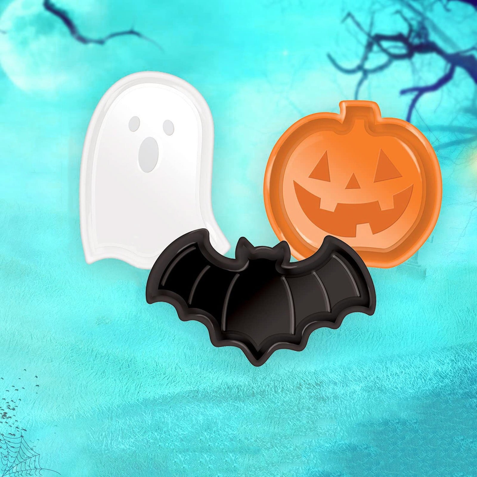 Halloween Serving Trays Set of 3 Pumpkin Ghost Bat Candy Snack Platters Farmhouse Trays for Party Decor Dessert Plates