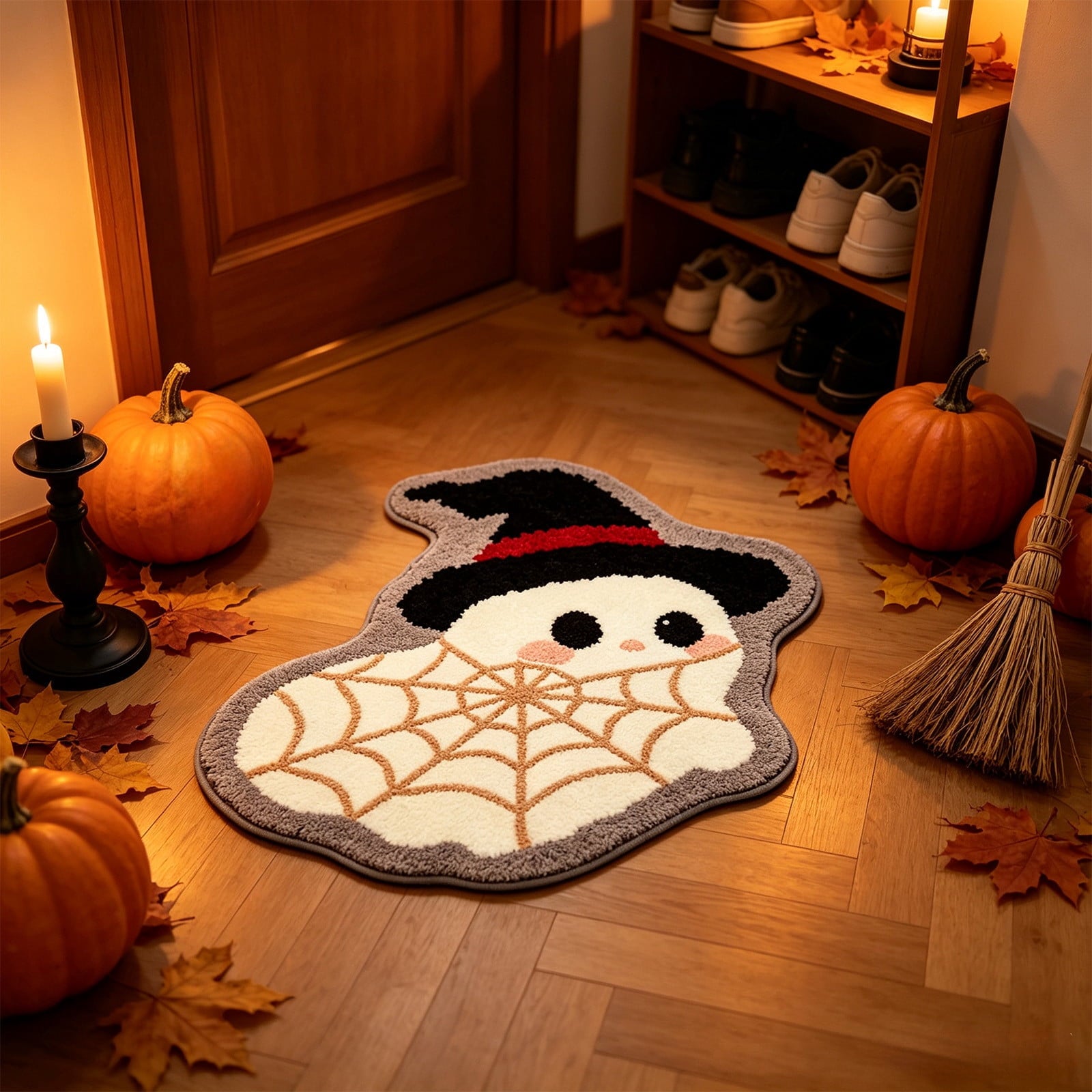 Halloween Ghost Door Mat, Cute Welcome Mat for Front Door Porch Entryway Haunted Outdoor Decor Spooky Decorative Entrance Doormat Non Slip Halloween Rug, 16" x 24"