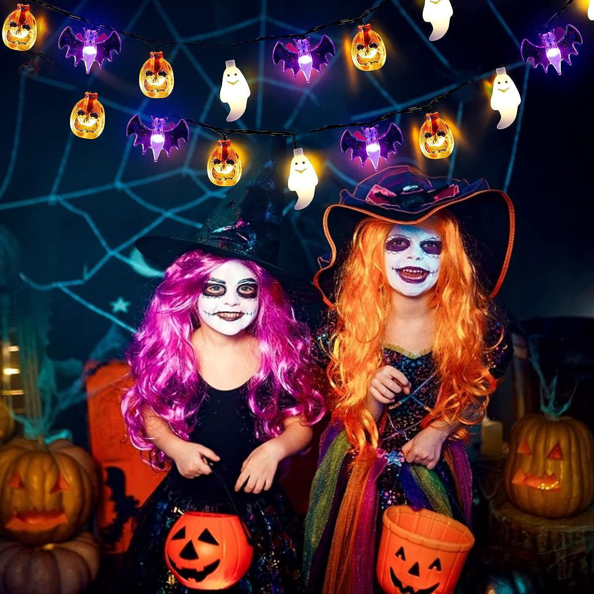 Halloween String Lights Battery Operated 20 Feet 30 LED 3D Pumpkin Bat Ghost Lights with Timer - 8 Light Modes Halloween Decorations Lights for Party Patio Indoor Outdoor (Upgrade)