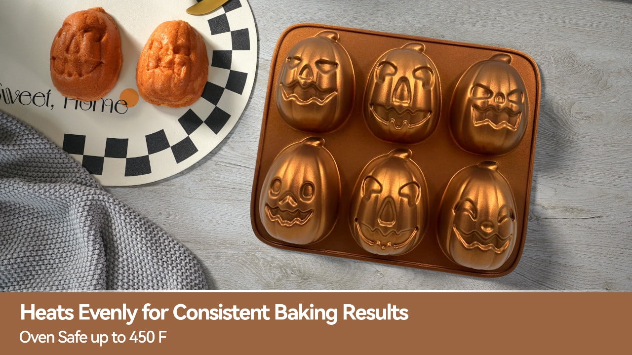 Way To Celebrate Pumpkin Cast Aluminum 6-Cavity Baking Pan, Orange Iridescent