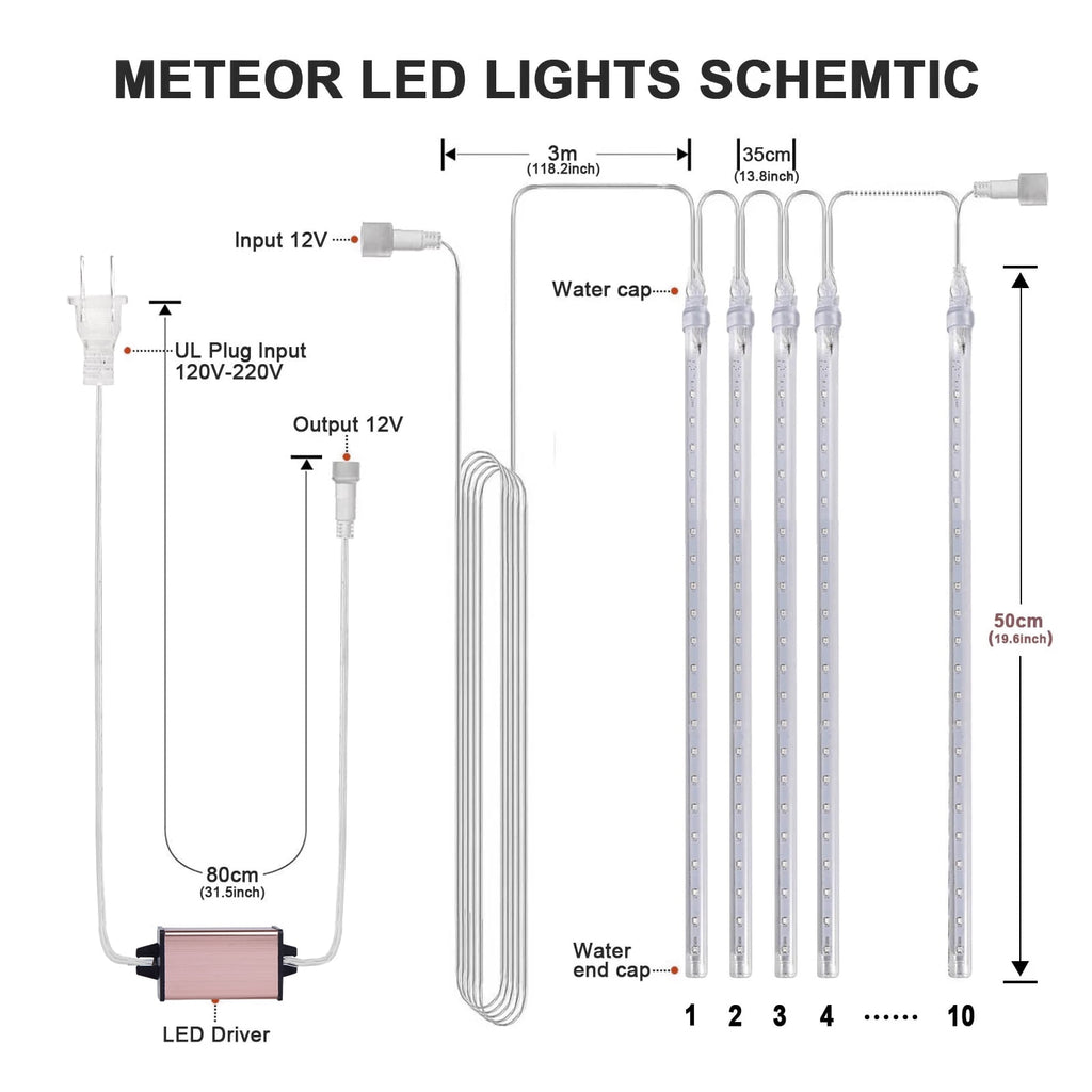 Scidweet Christmas String Lights, 20 inch 10 Tubes 540 LED Icicle Twinkle Meteor Shower Lights Outdoor for Christmas Halloween Holiday Party Home Decor, White