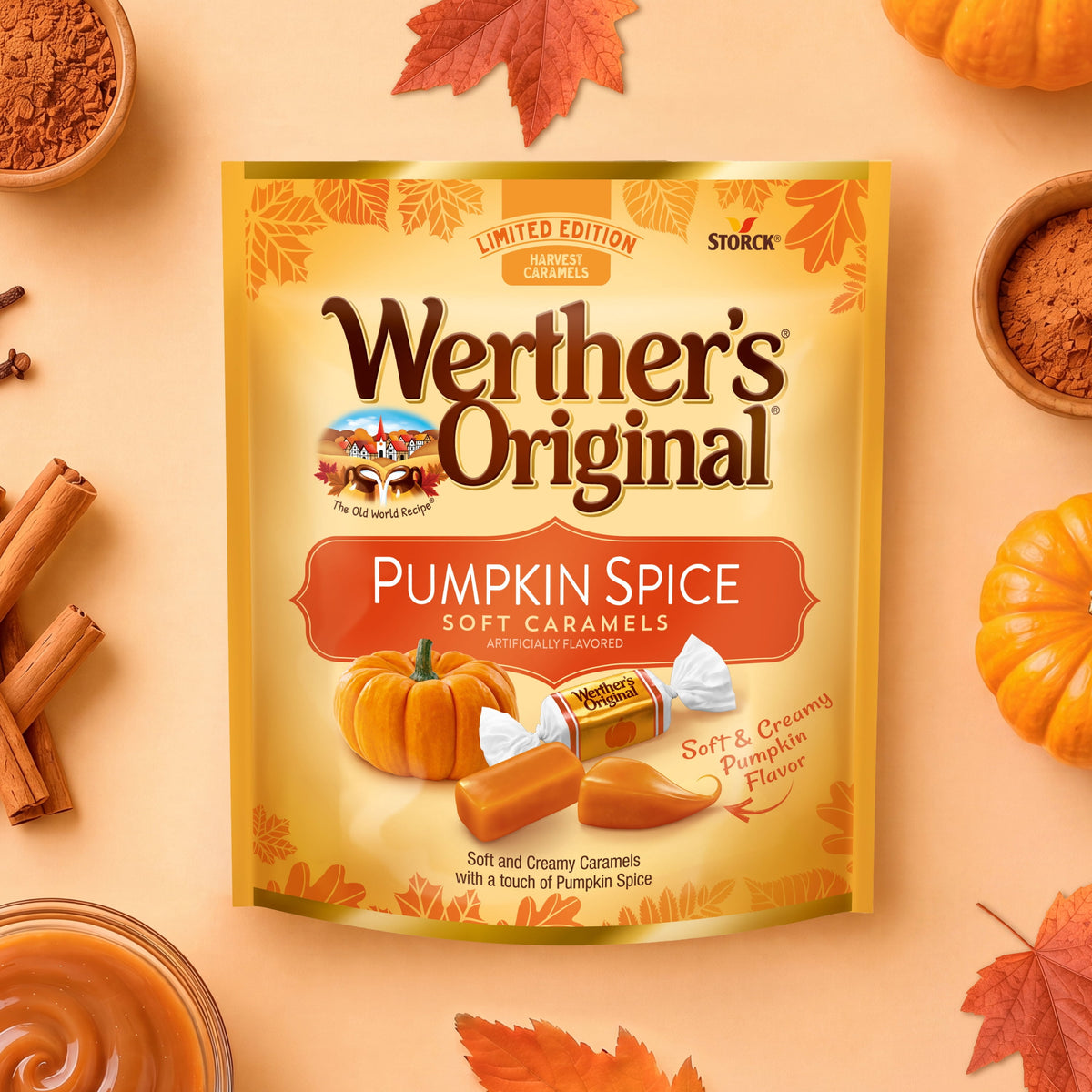 Werther's Original Limited Edition Fall Harvest Pumpkin Spice Soft Caramels, 8.57 oz Bag