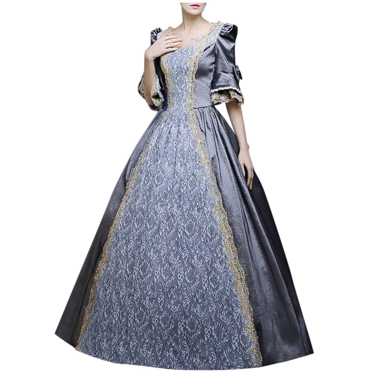 UPPADA Plus Size Victorian Dress for Women Lace Up Flare Sleeve Ball Gown with Corset Evening Party Maxi Gowns Vintage Cocktail Dress Wedding Dresses Early