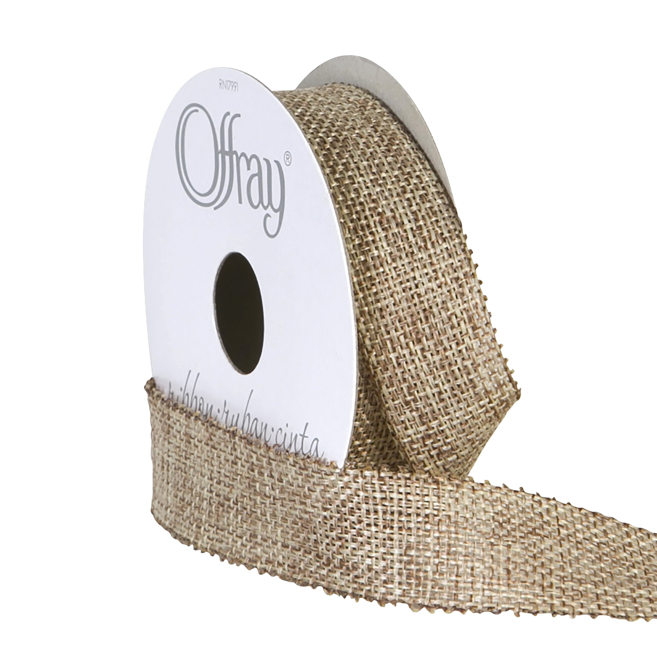 (3 pack) Offray Ribbon, Natural 7/8 inch Woven Burlap Woven Ribbon for Crafts, Gifting, and Wedding, 9 feet, 1 Each