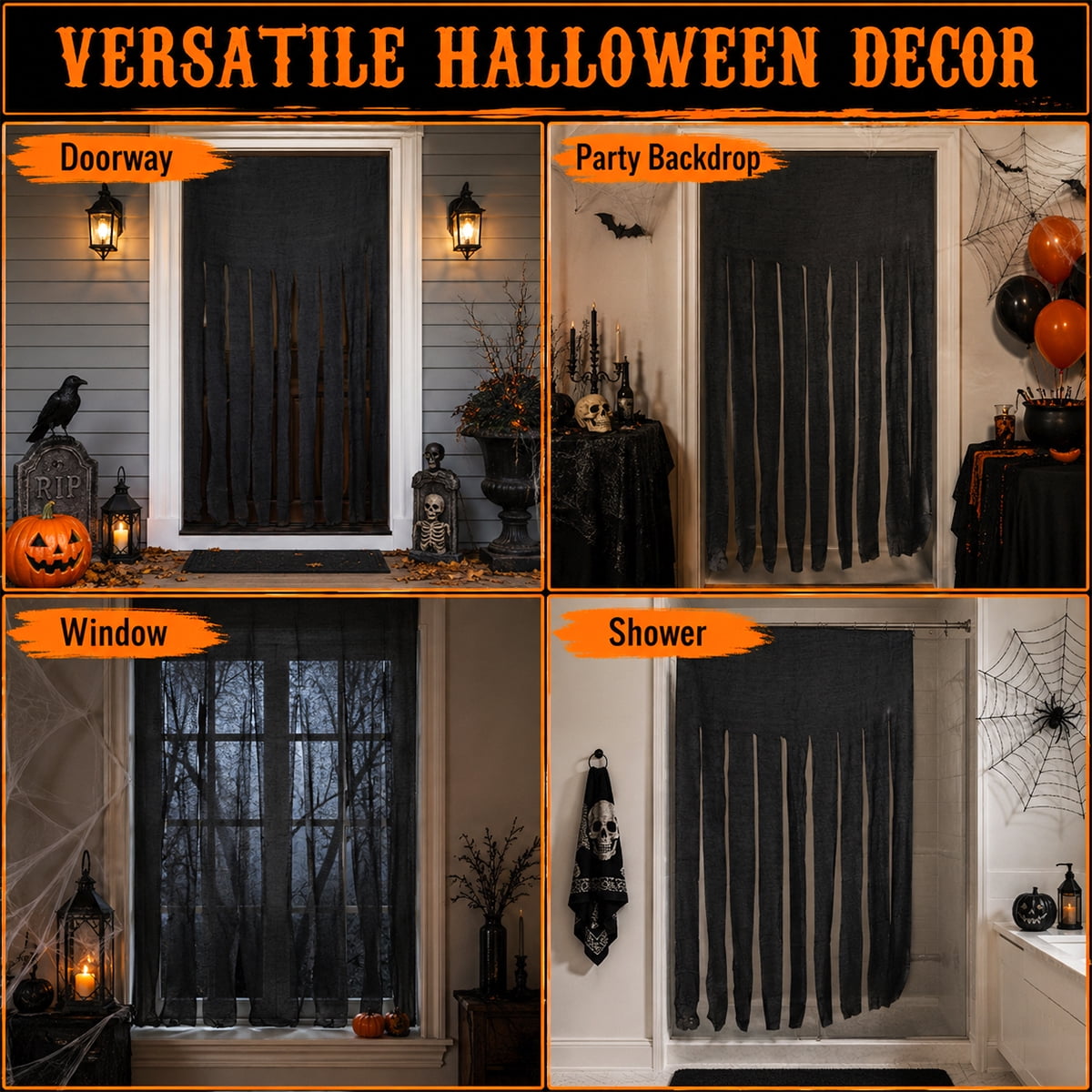 Halloween Doorway Curtain Haunted House Decoration Door Window Curtain with Bloody Prints Bloody Creepy Cloth for Halloween Party Supplies 65 x 39 Inch White 4 Pcs