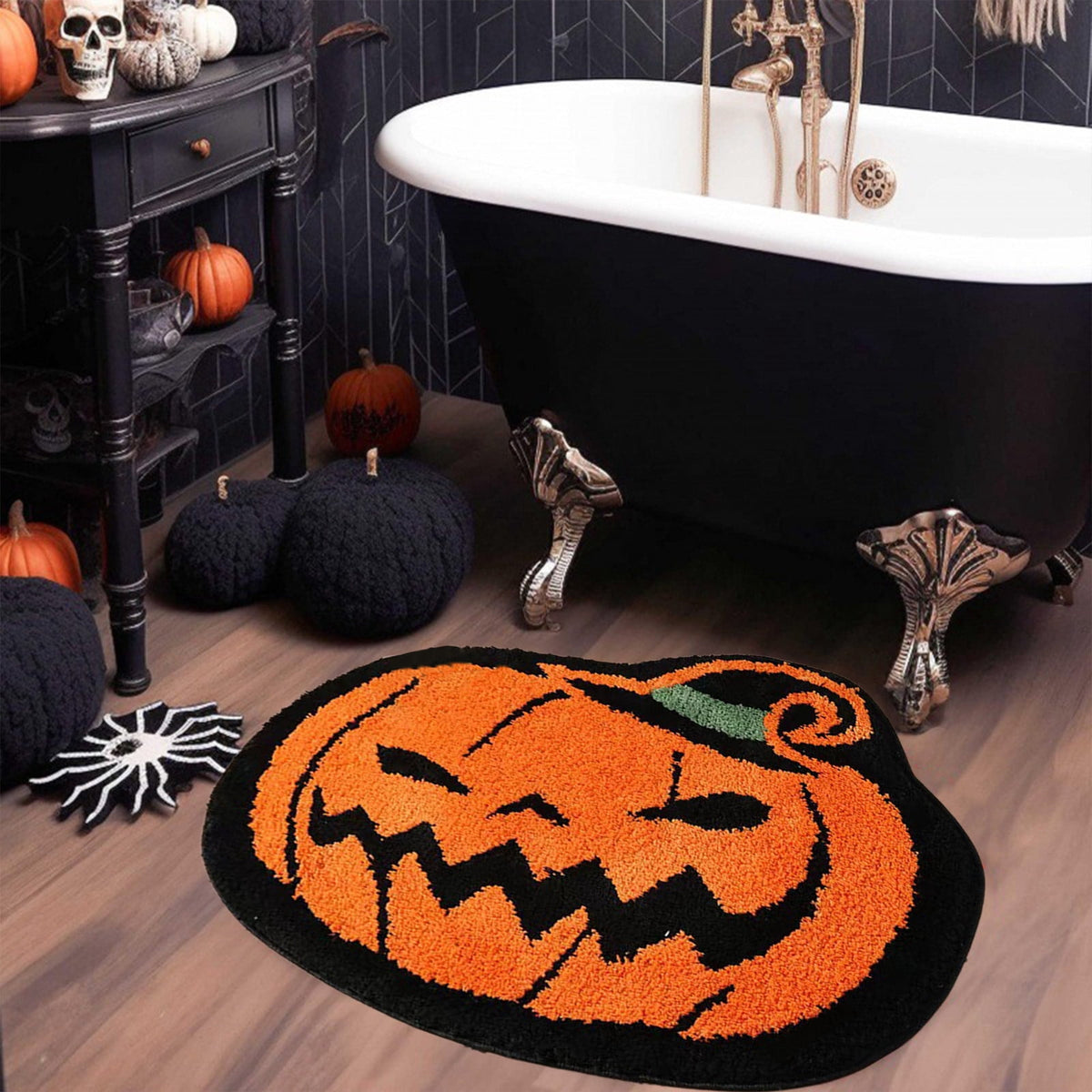 hengsof Halloween Bathroom Rugs, Farmhouse Halloween Rugs for Bathroom Decorations for The Home, Pumpkin Bath Mats, Holiday Cute Pumpkin Decor