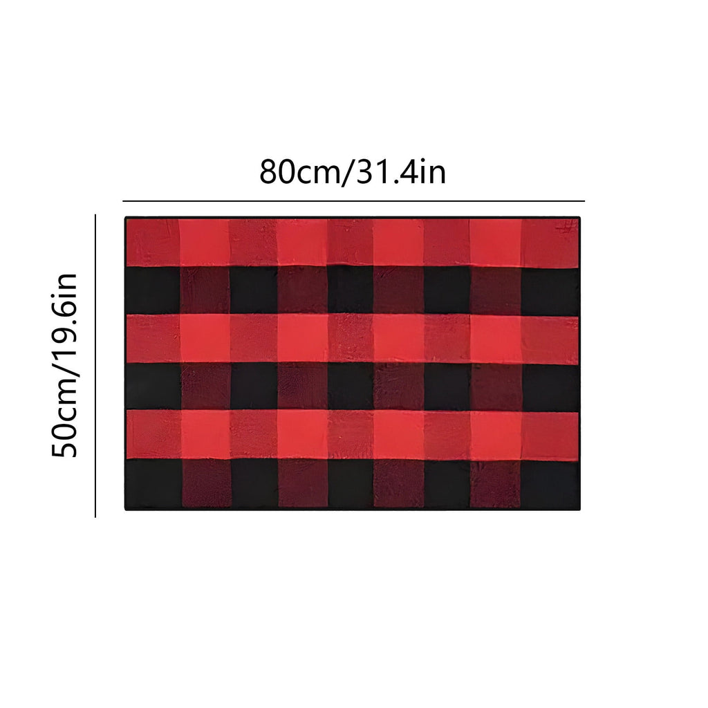Orange Plaid Fall Outdoor Mat, Hand-Woven Porch Rug for Thanksgiving Halloween Door Decor