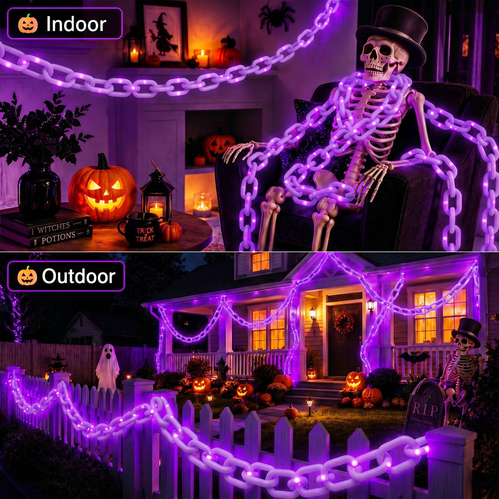 VOLIVO Halloween Chain Lights, 10FT 8 Modes Waterproof Battery Operated Halloween Decorations for Outdoor Party, Cosplay, Spooky (Purple)